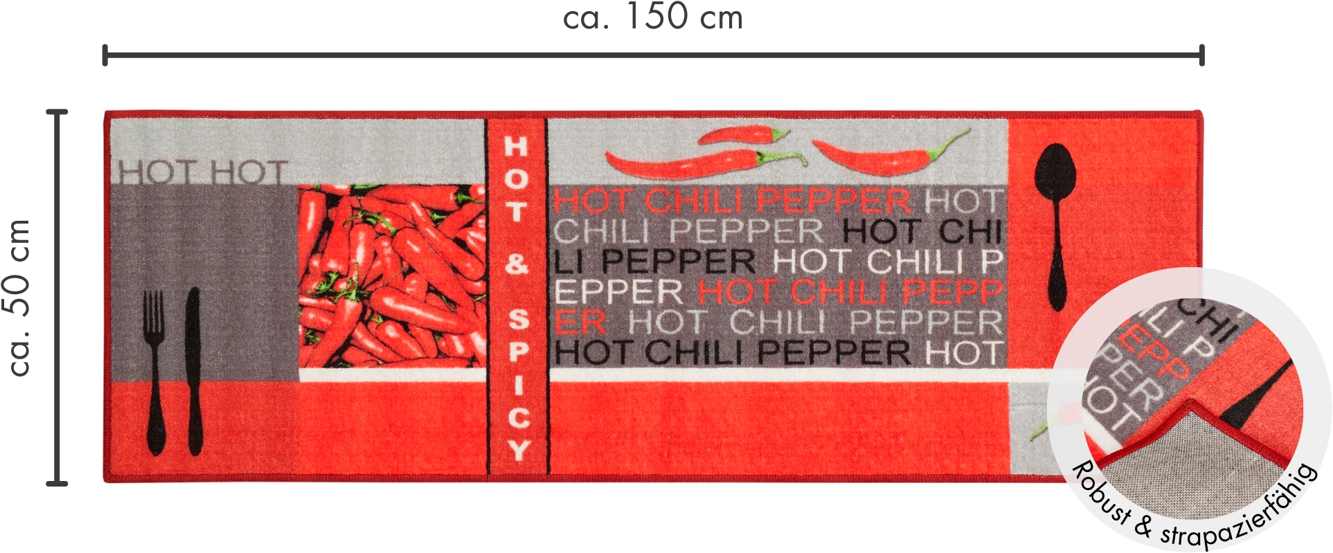 Andiamo Küchenläufer »Hot Pepper«, rechteckig, 5 mm Höhe, Motiv Peperoni/Chili, Küche, waschbar