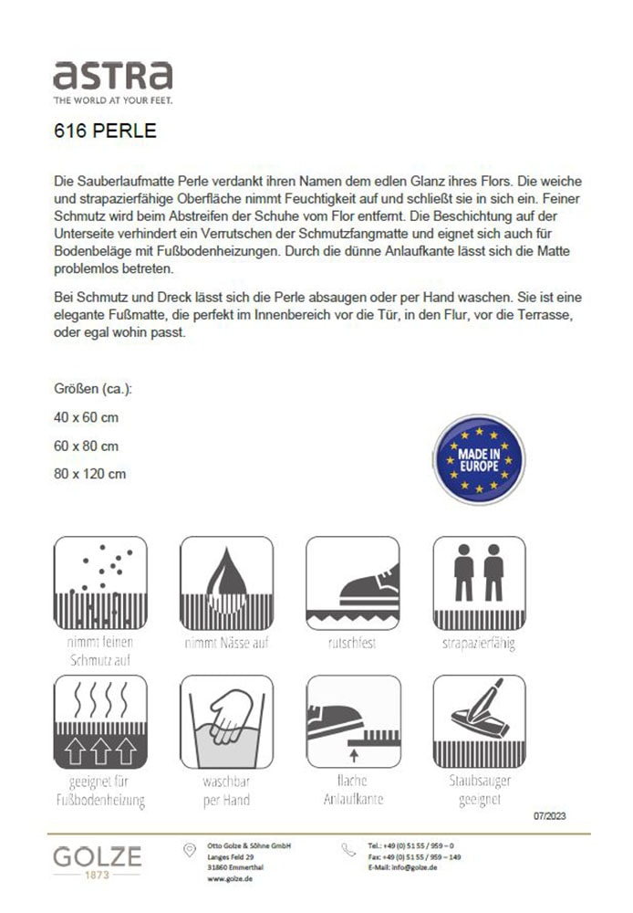 ASTRA Fussmatte »Perle« rechteckig 9 mm Höhe Türmatte, Schmutzfangmatte, waschbar, In und Outdoor