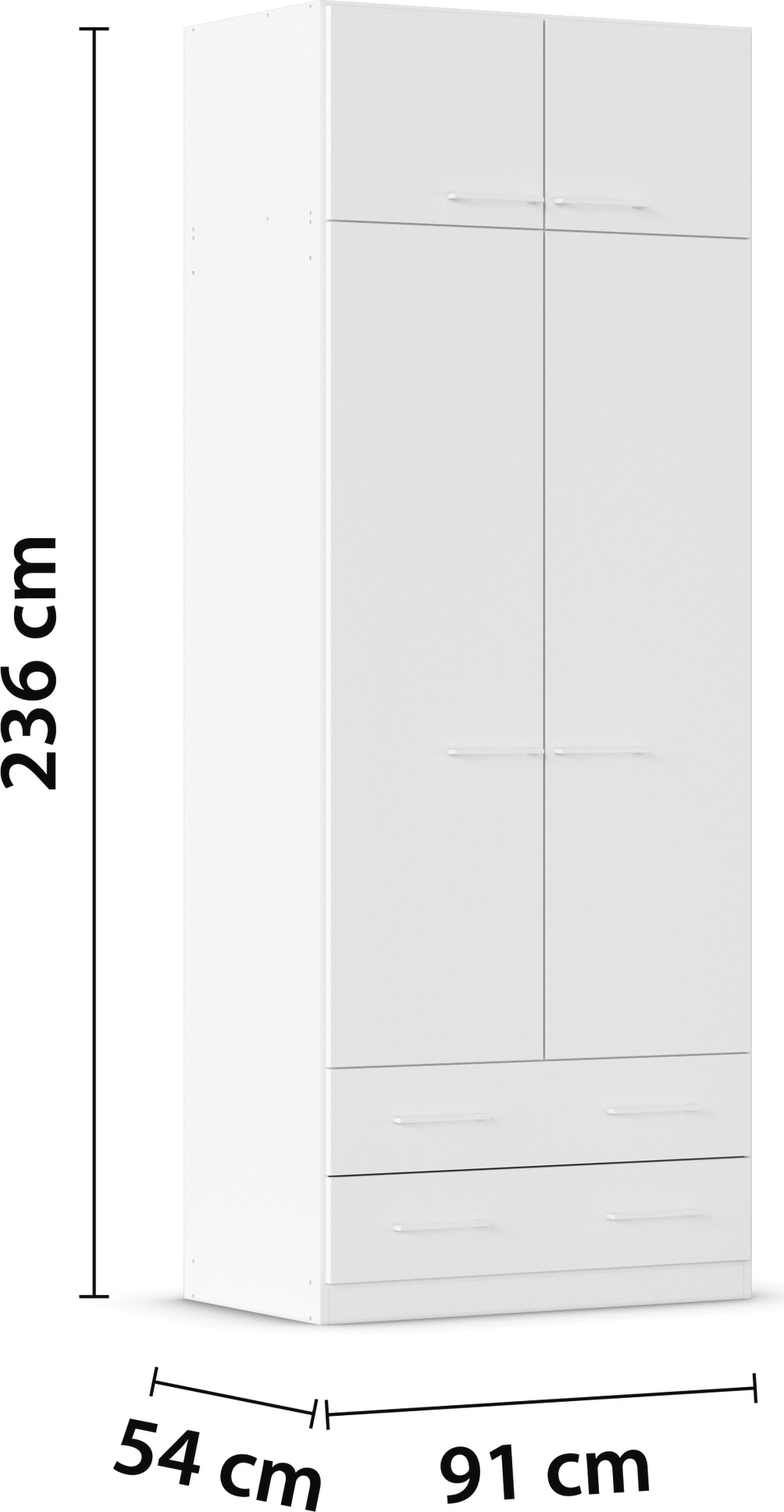 rauch Drehtürenschrank »Prandon A« Set, 2 Stk. tlg. mit 2 Schubladen sowie Aufsatzelement, Metallgriffe in Weiss