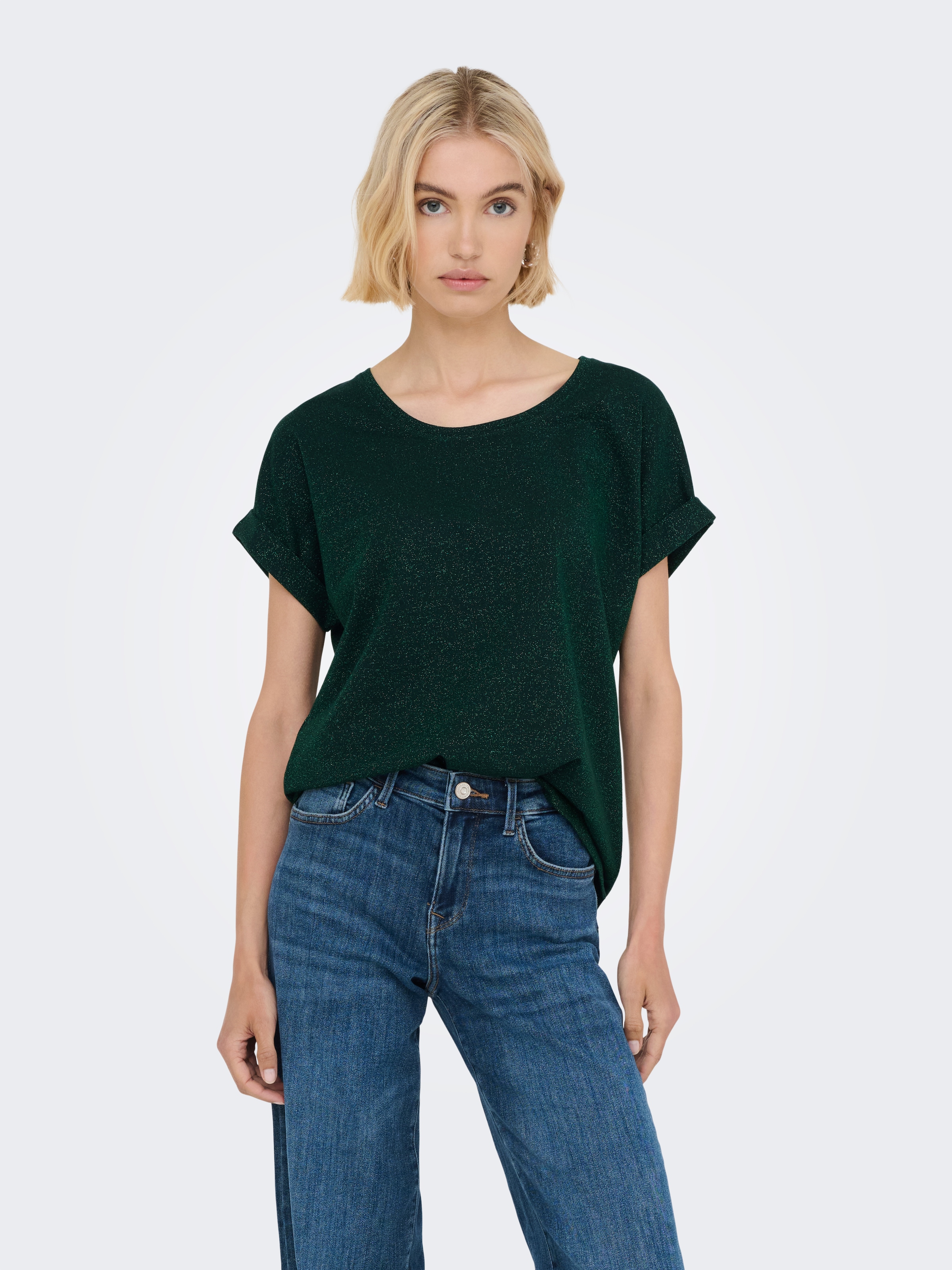 ONLY Kurzarmshirt »ONLMOSTER GLITTER S/S TOP NOOS JRS«, mit Glitzerdetail