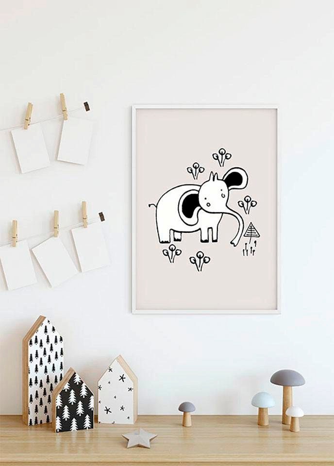 Image of Komar Bild "Scribble Elephant" Tiere 1 Stk. tlg. Wandbild zur Dekoration - ohne Rahmen