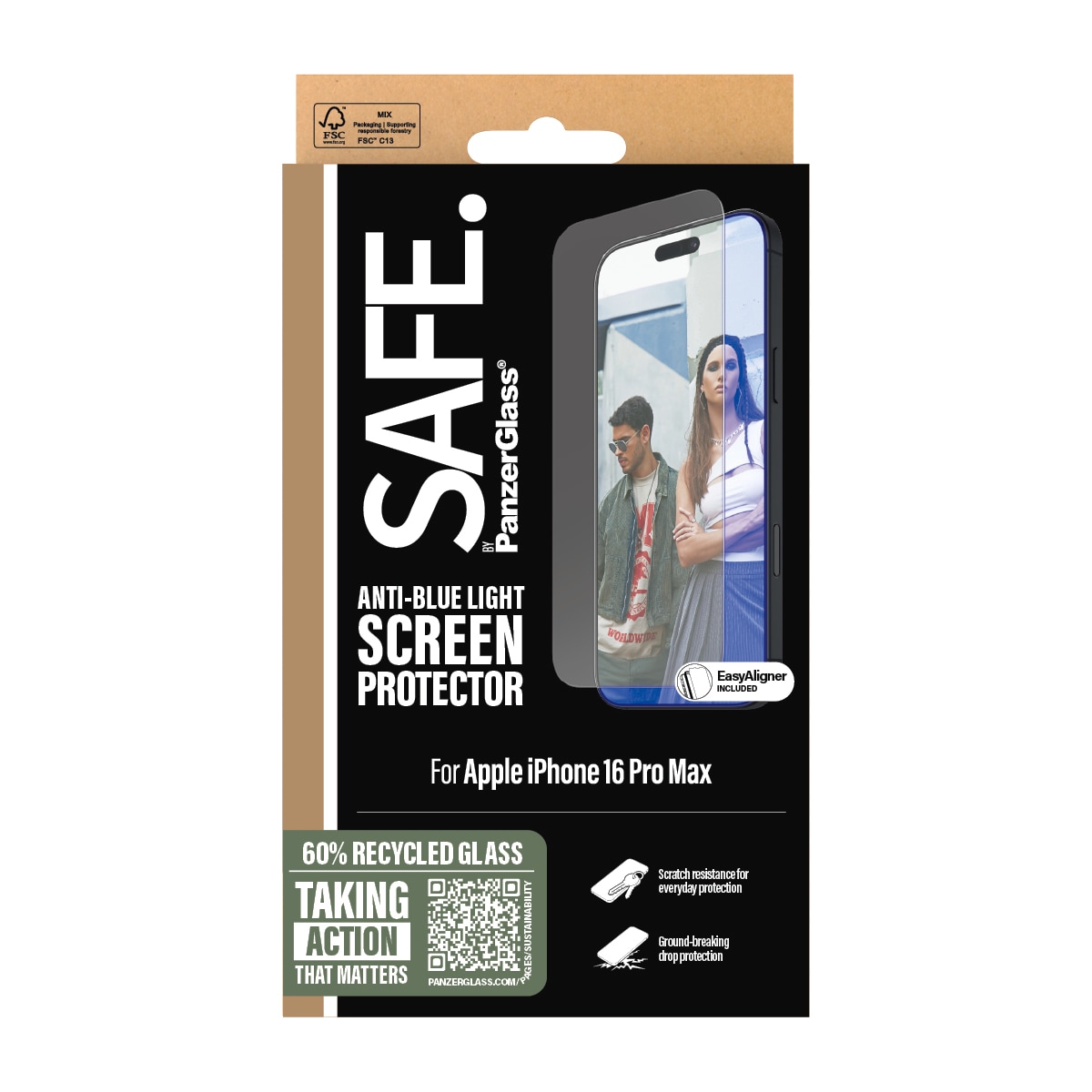 SAFE by PanzerGlass Displayschutzglas »Anti-Blue Light Screen Protection«, für Apple iPhone 16 Pro Max, (1 St.), Displayschutzfolie, Schutzfolie, Bildschirmschutz, kratz- & stossfest