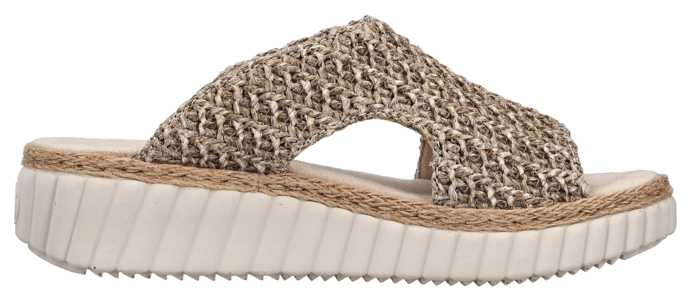 Rieker Pantolette  chaussure d'été, chaussure de plage, sandale compensée avec bordure en raphia