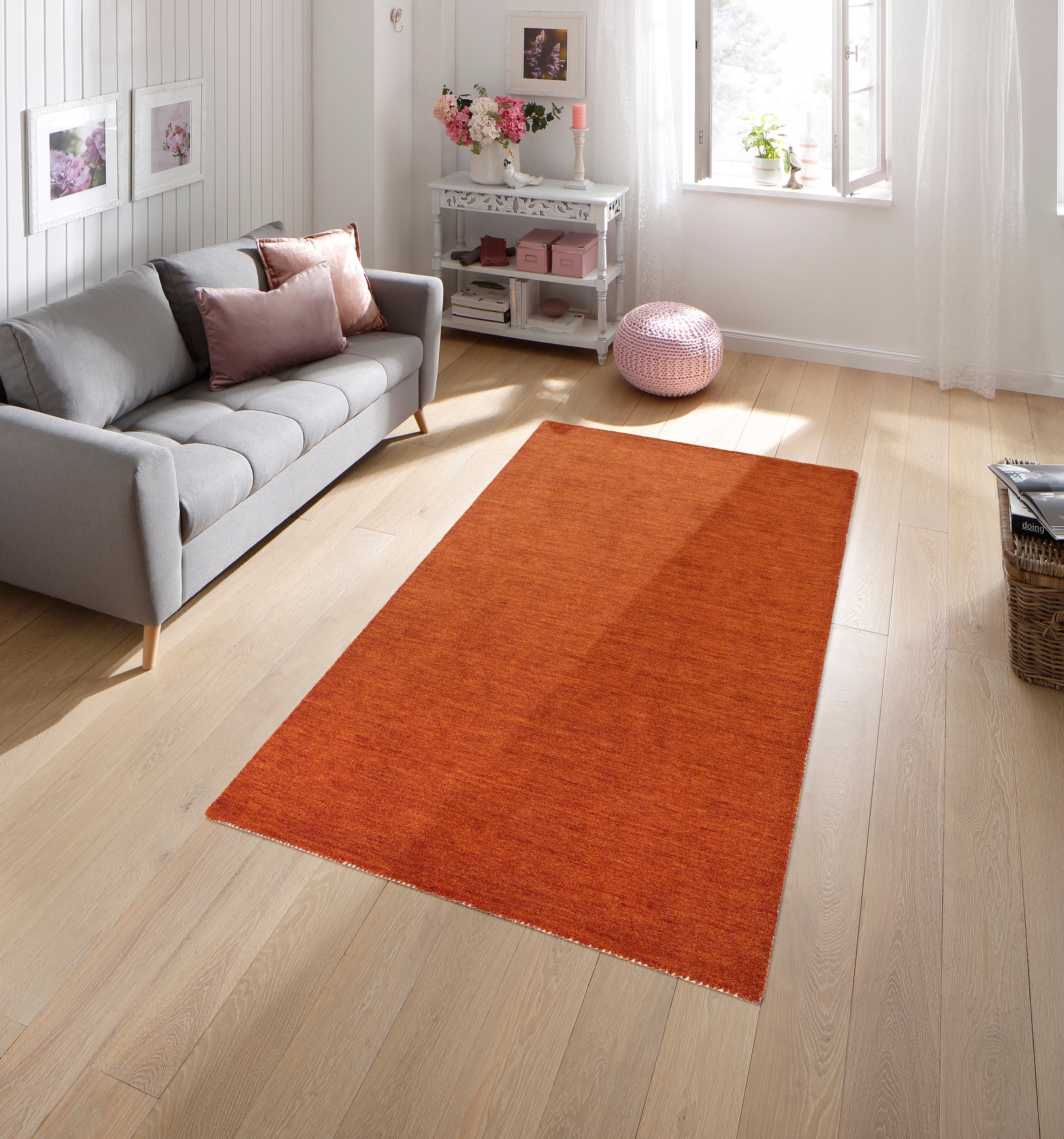 THEKO Tapis en laine »Gabbeh Uni, Handgefertigt, Teppich, meliert, reine Wolle,« Rectangulaire 14 mm Höhe Schlafzimmer, Wohnzimmer, Esszimmer, auch als Läufer oder rund