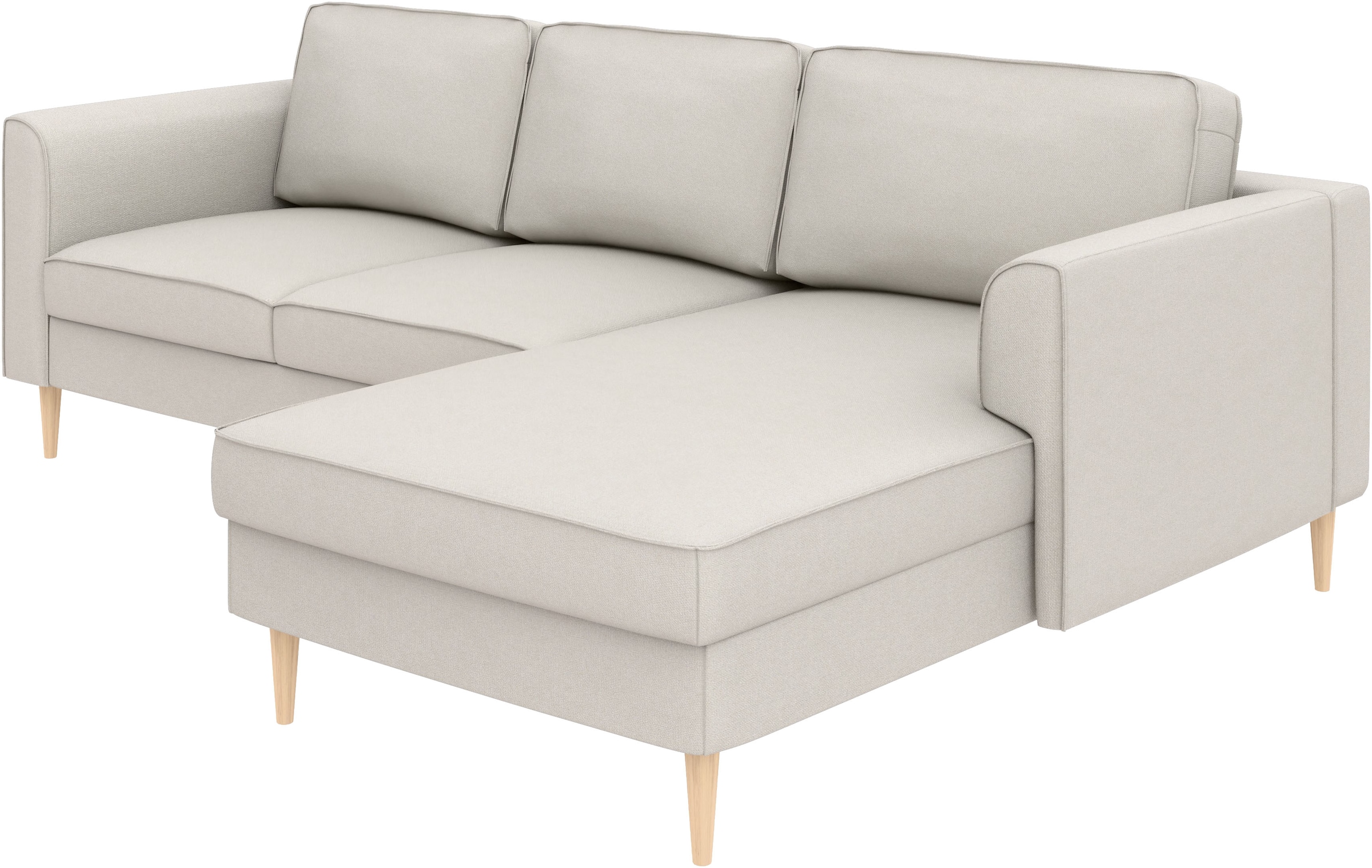 Home affaire Ecksofa »Booster, whlw. mit Schlaffunktion & Bettkasten, Fuss Buche lackiert« Recamiere beidseitig montierbar, L-Form, in Cord & Struktur, B: 232 cm
