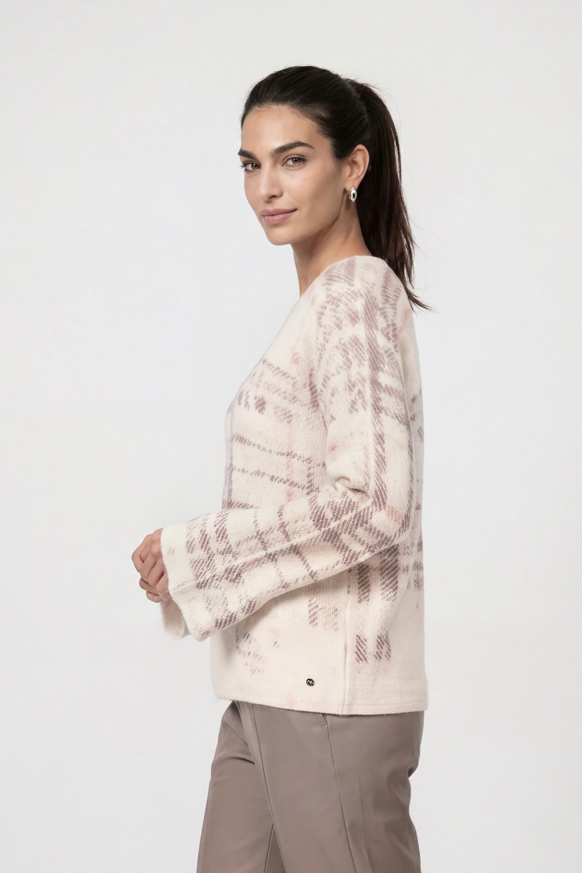 Monari Pull à col rond »Pullover Karodruck« Coupe régulière avec col rond