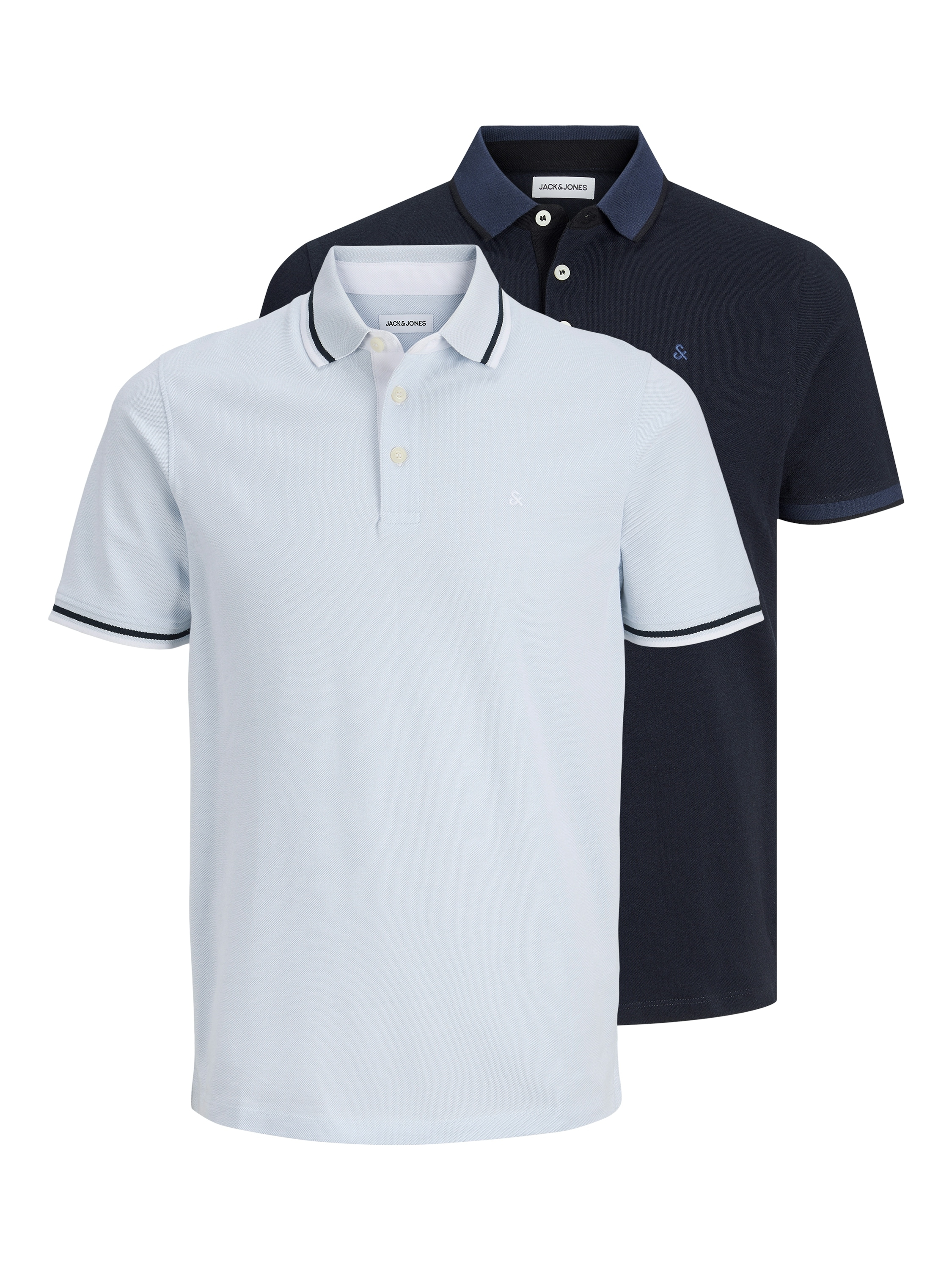 Image of Jack & Jones Poloshirt "JJEPAULOS Slim Fit, sportlich-elegant, mit Stickerei und Knopfleiste" Packung, 2 tlg. Baumwolle, slim fit