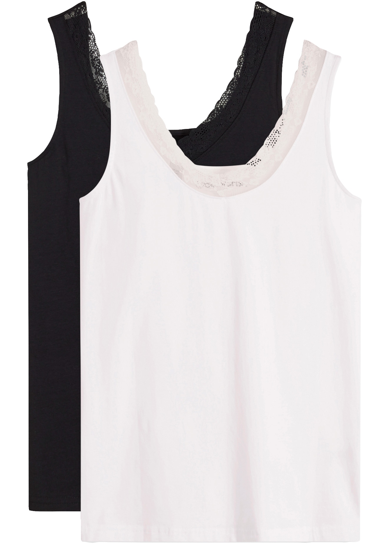 Image of bonprix Unterhemd Packung, im 2er-Pack, mit Baumwolle und Spitze, klassische Passform