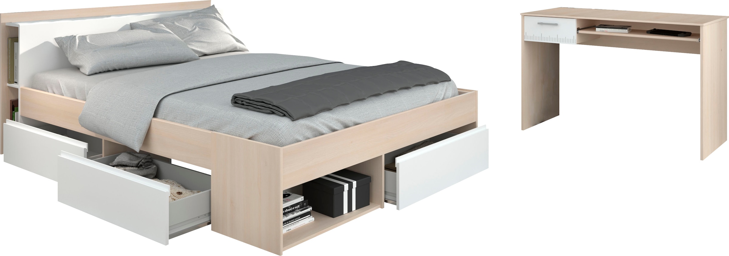 Parisot Jugendzimmer-Set »Most«, (Set, 2 tlg., Bett mit Schubkästen und Schreibtisch)