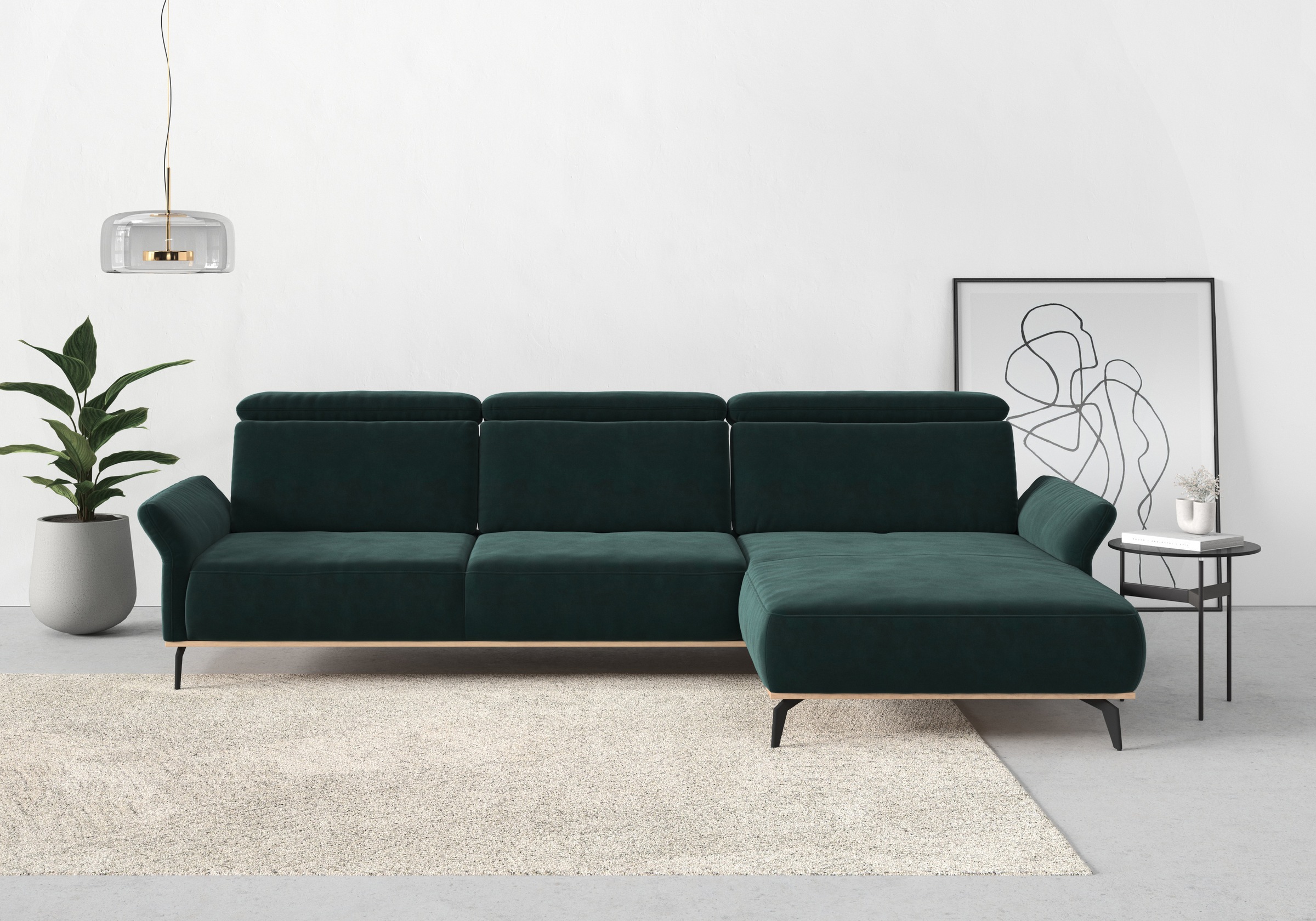 PLACES OF STYLE Ecksofa »Fjord L-Form« massiv, wahlweise mit Armlehnfunktion, Kopf- Sitztiefenverstellung