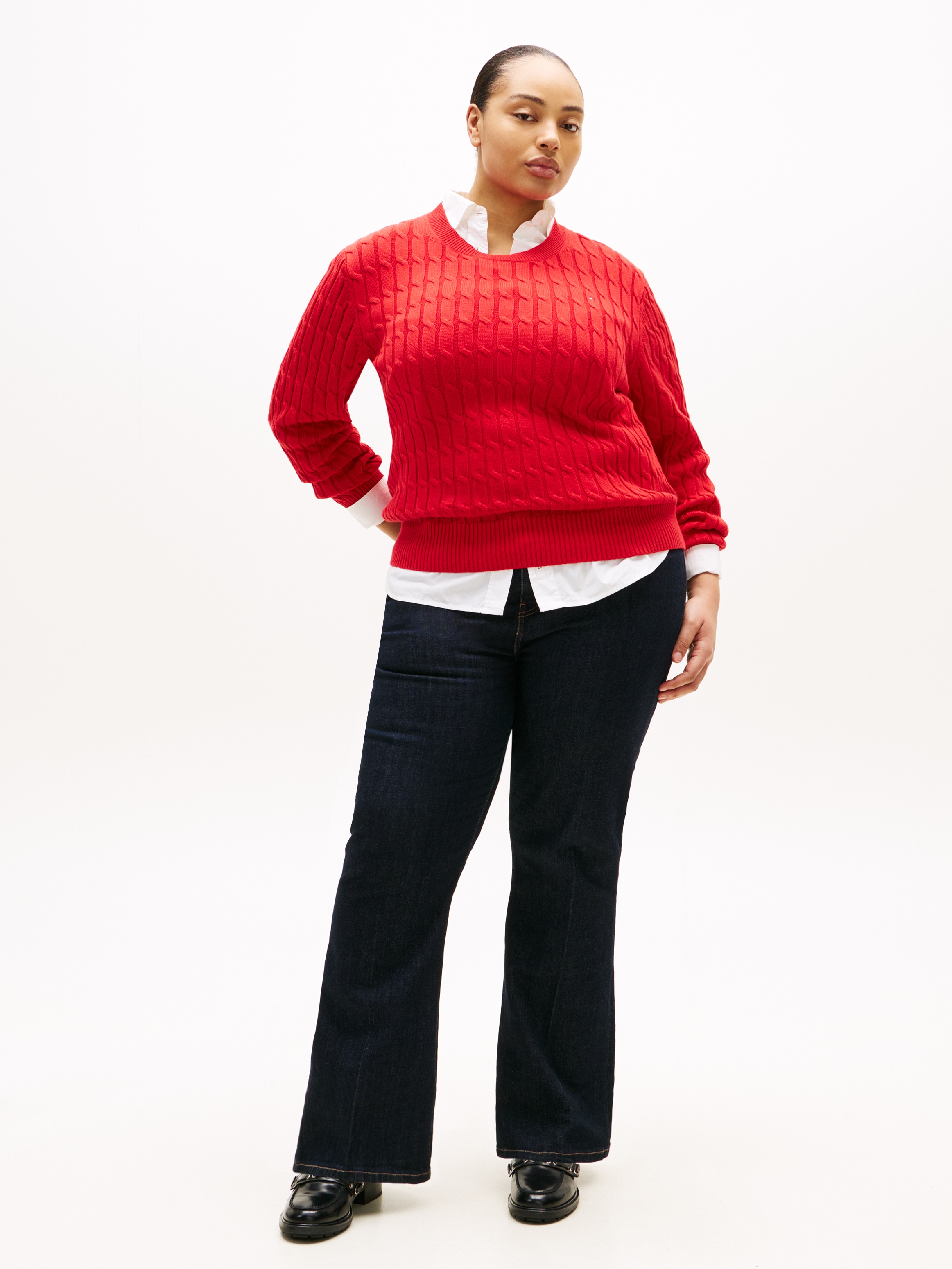 Tommy Hilfiger Curve Rundhalspullover »CRV CO CABLE MID GG C-NK LS SWT« in grossen Grössen, mit Zopfmuster