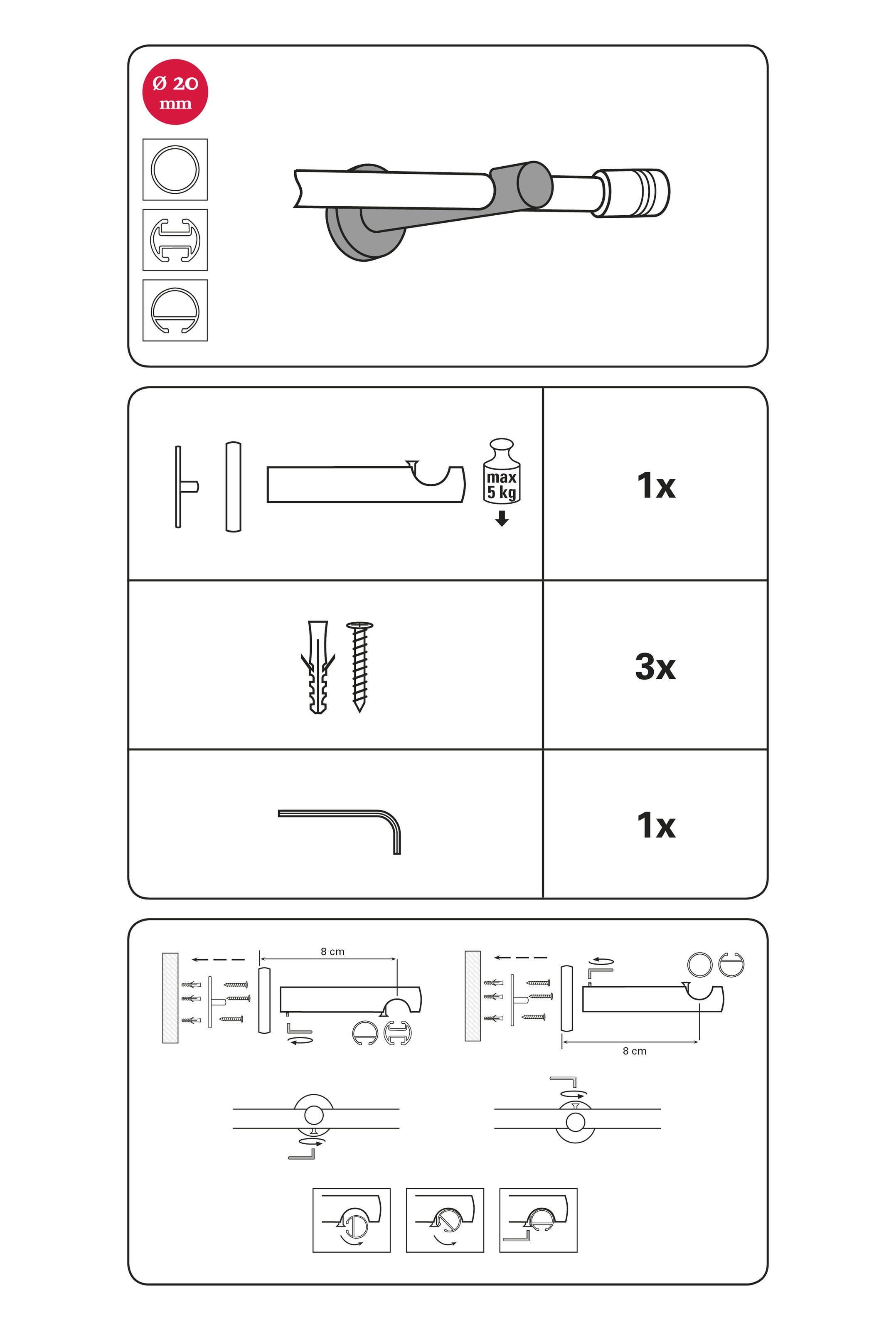 GARDINIA Träger »Wandträger offen für Gardinenstangen« Serie Einzelprogramm Chicago Ø 20 mm