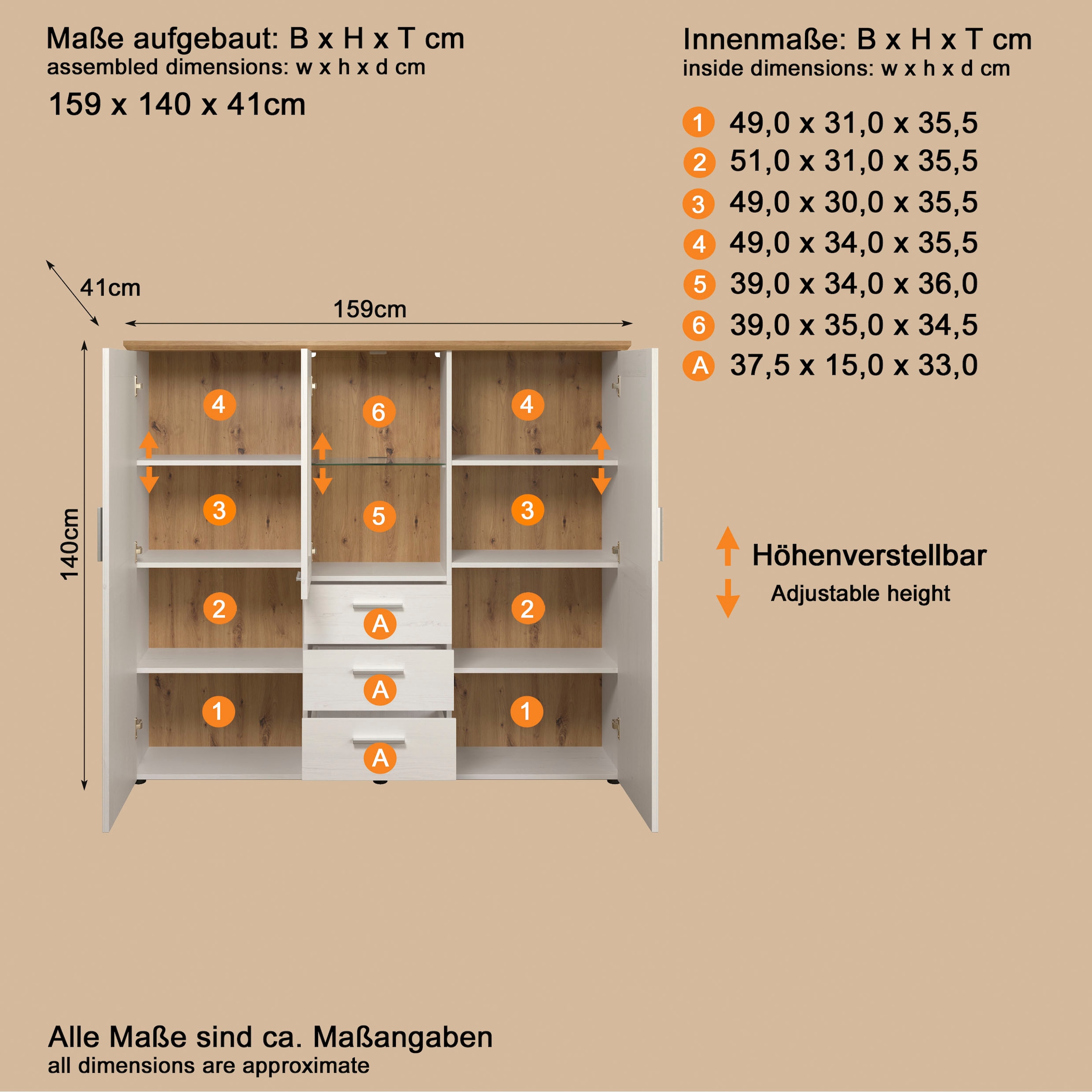 Home affaire Buffet haut »Nybro« Vitrine, wechselseitig montierbarer Türanschlag, Breite 159 cm