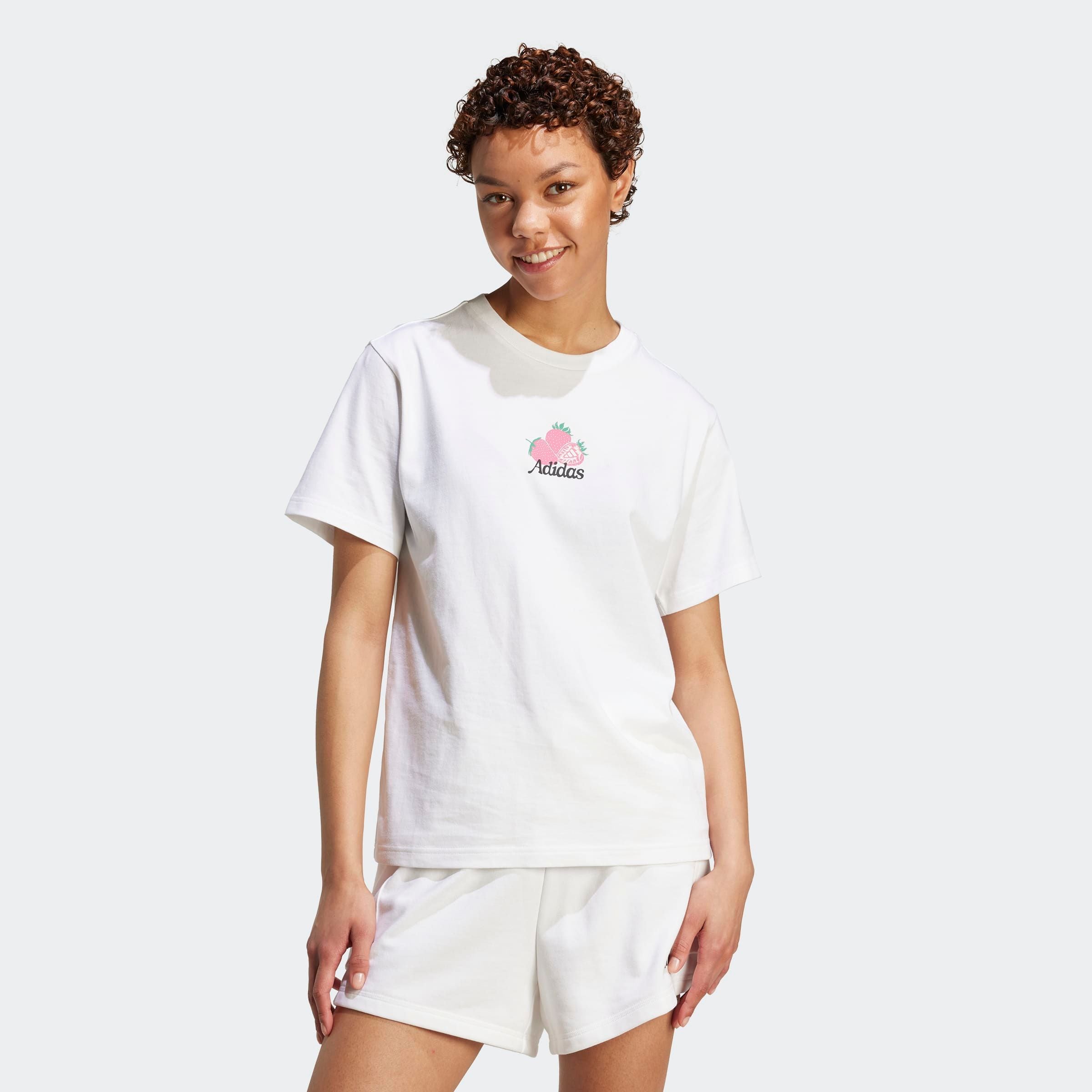 Image of adidas Sportswear T-Shirt "FARMERS MARKET STRAWBERRY GRAPHIC" sportlicher Look, ohne Verschluss, aus Baumwolle, pflegeleicht