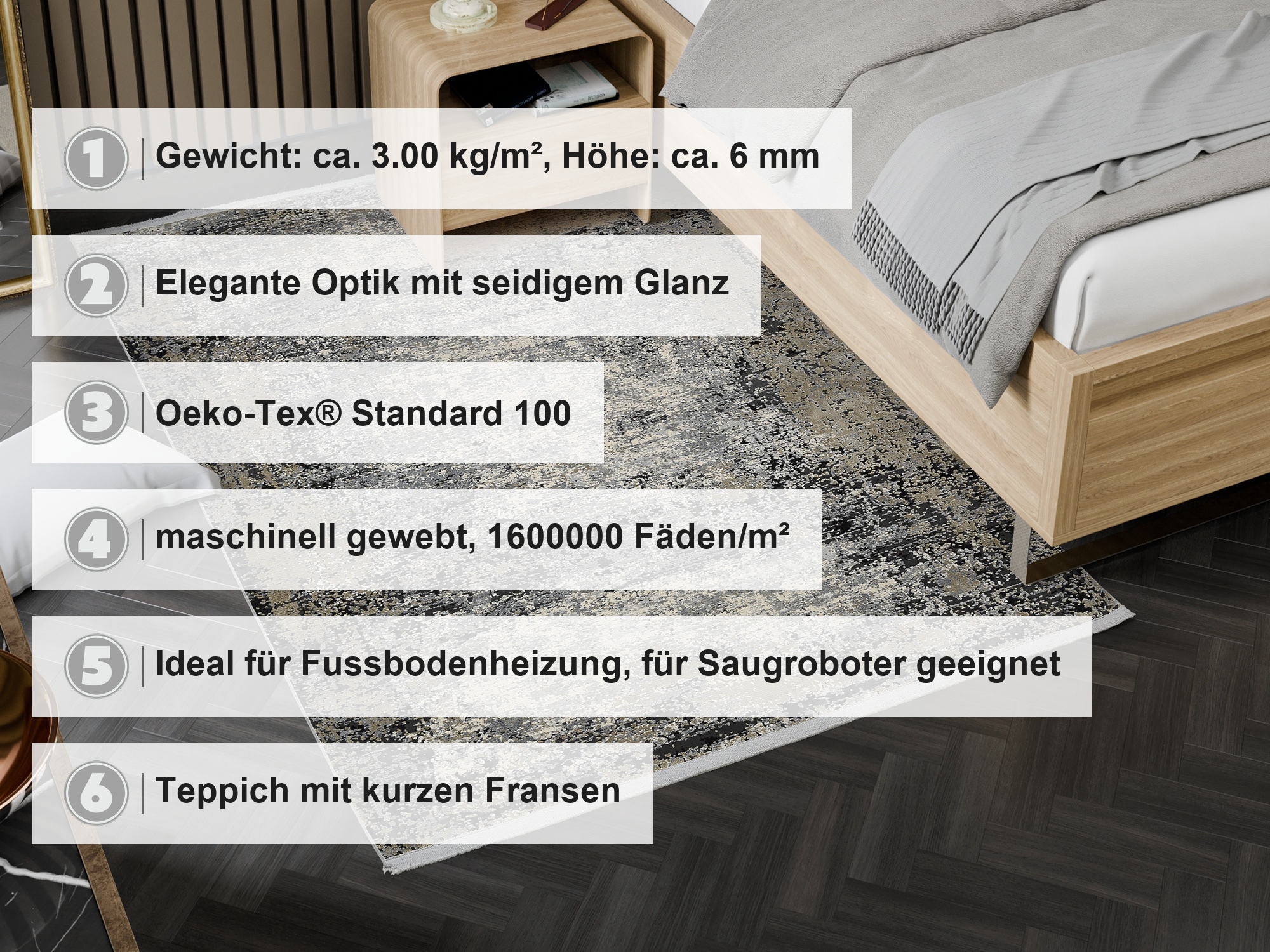 OCI DIE TEPPICHMARKE Teppich »ARCADIA PLAZA« rechteckig 6 mm Höhe Design Teppich Kurzflor dezenter Glanz, Viskose, hochwertige Qualität