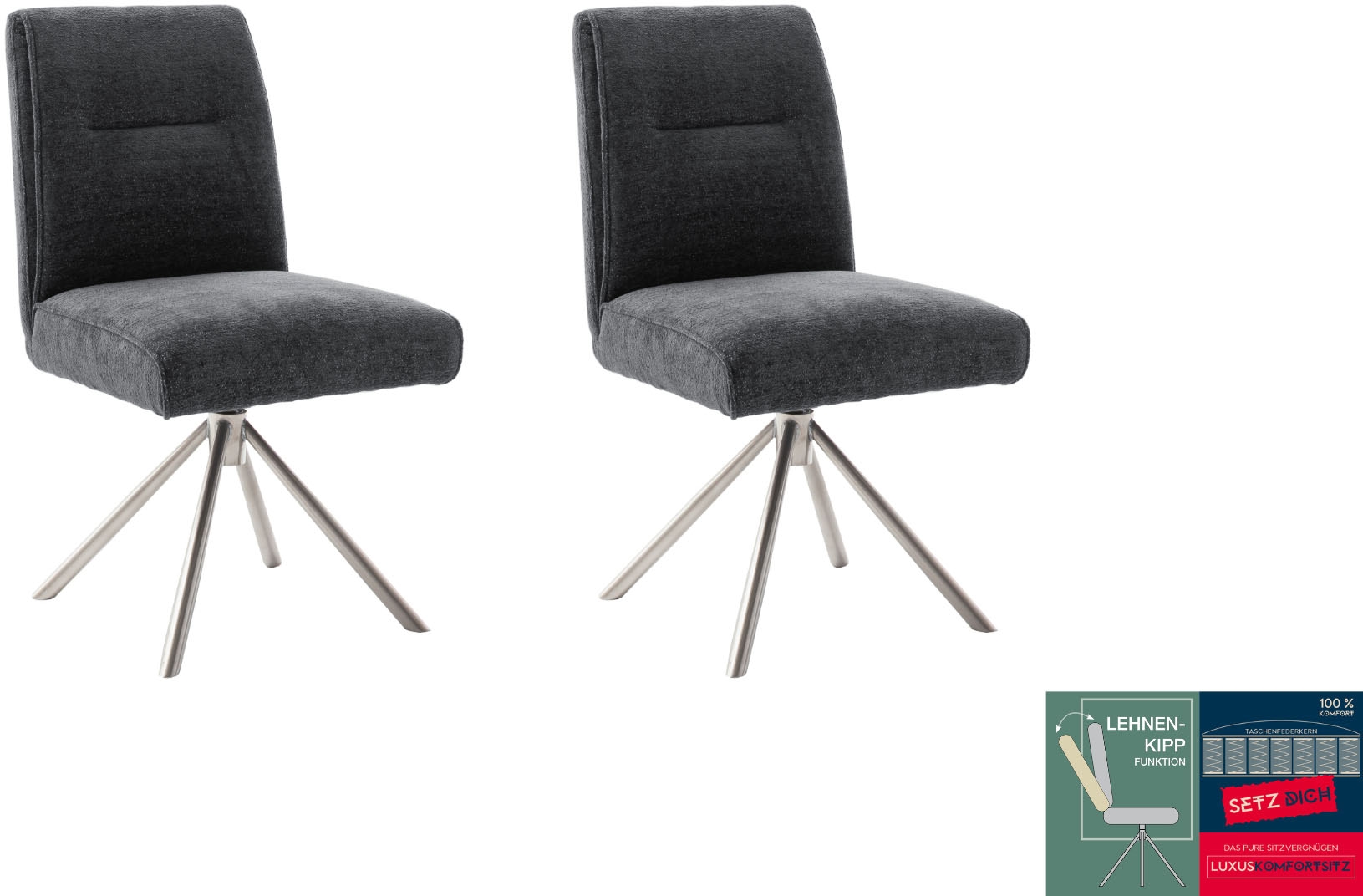 MCA furniture Chaise à 4 pieds »DELANE Esszimmerstuhl (2er Set) - Stuhl« (Set) 2 cuisTaschenfederkern, Lehnenkippfunktion, beweglicher Rücken, 360° drehbar