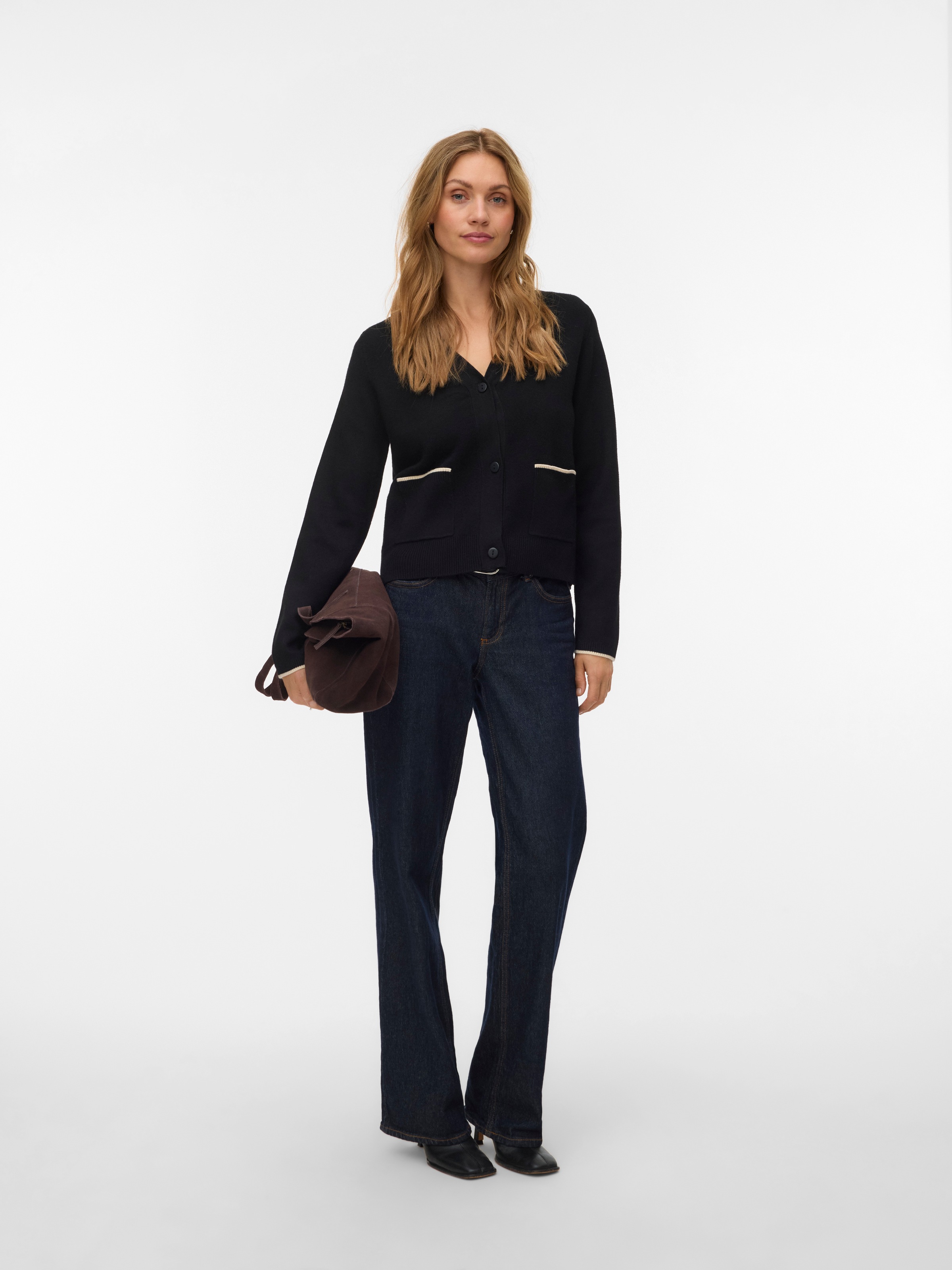 Vero Moda Veste en tricot »VMGOLD LS V-NECK CONTRAST CARDIGAN«