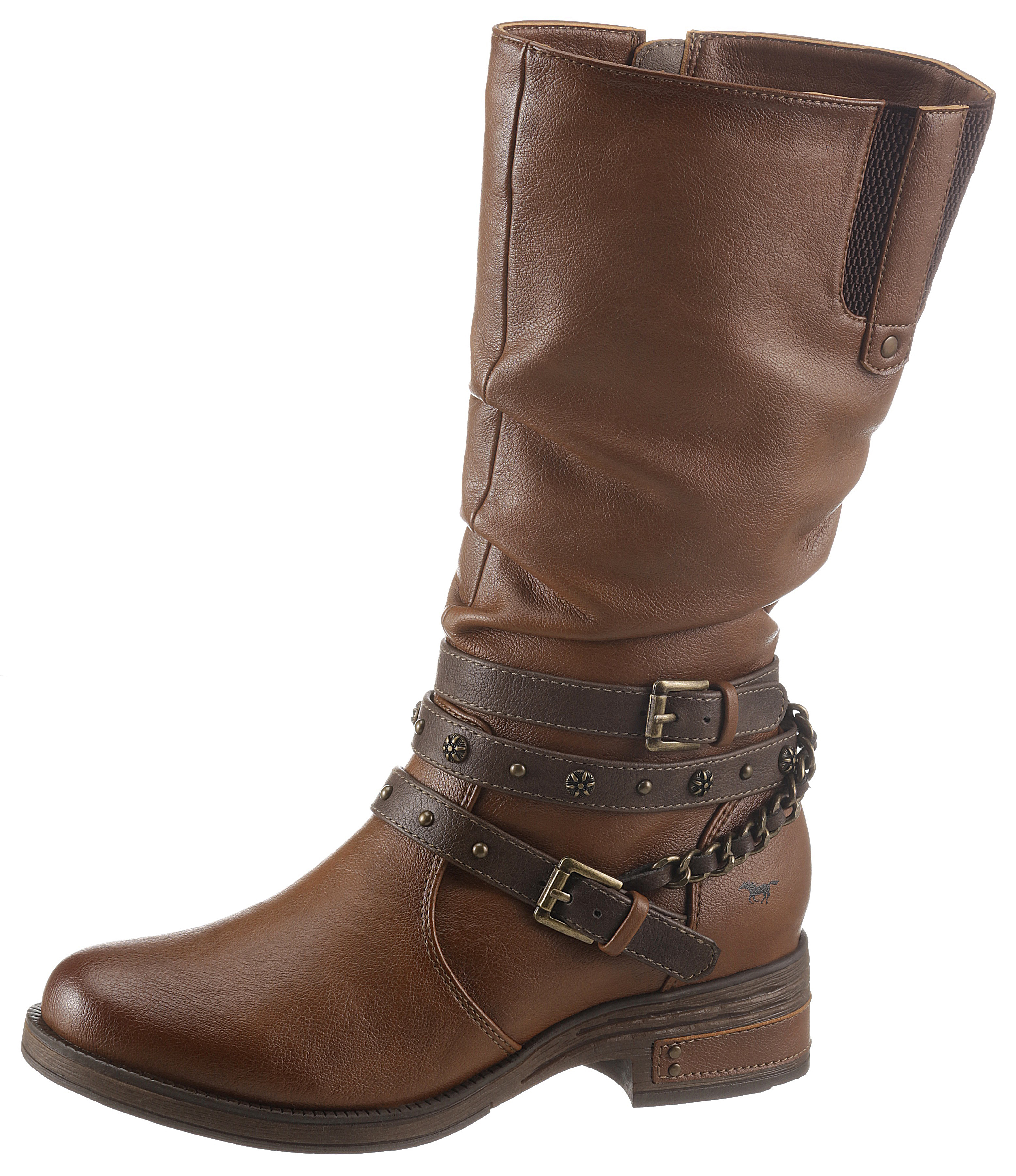 Stiefel, mit Nietenband und Zierkette
