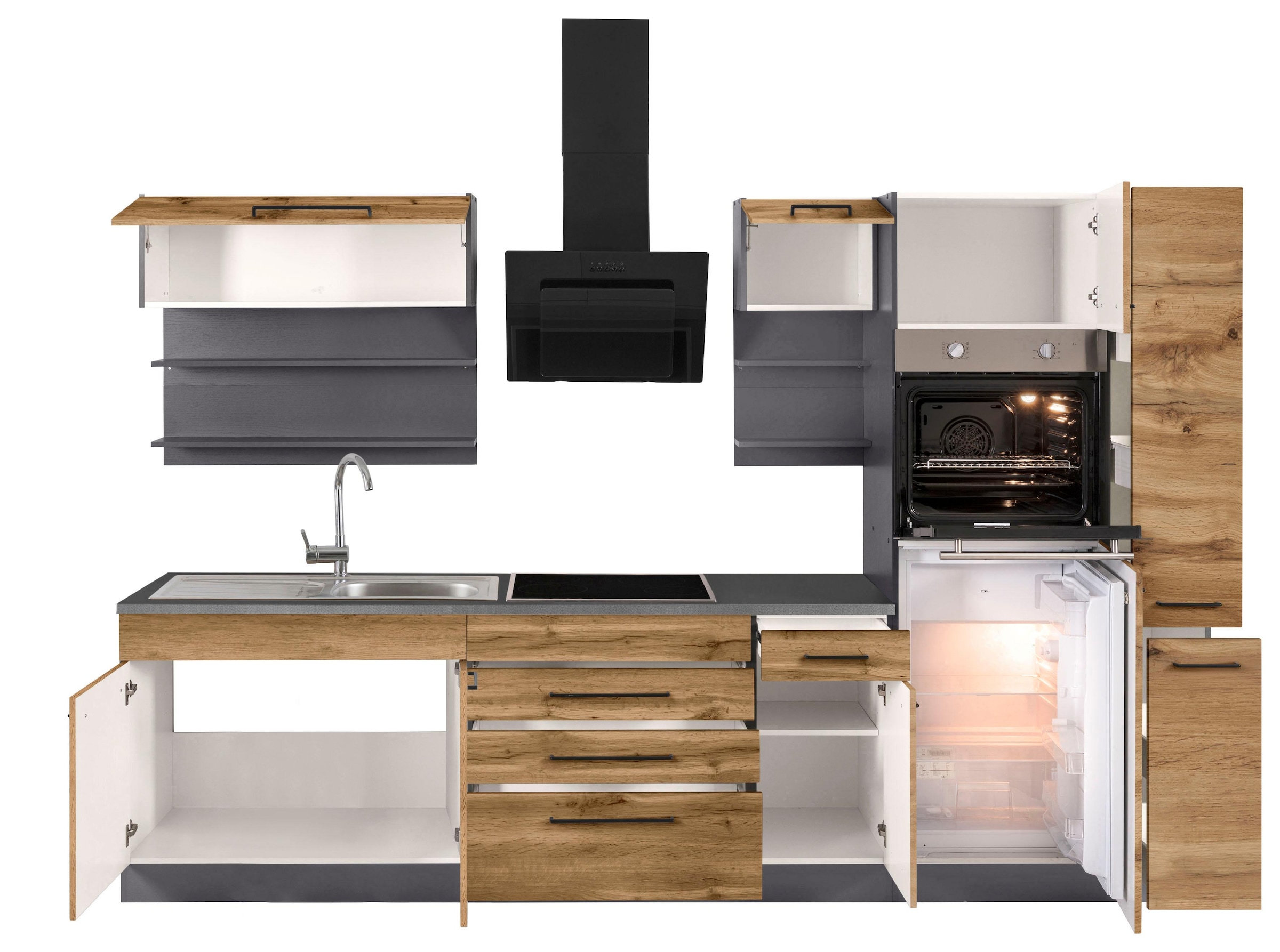 KOCHSTATION Kitchenette »KS-Tulsa« sans appareils électriques, largeur 290 cm, poignées métalliques noires, façades MDF