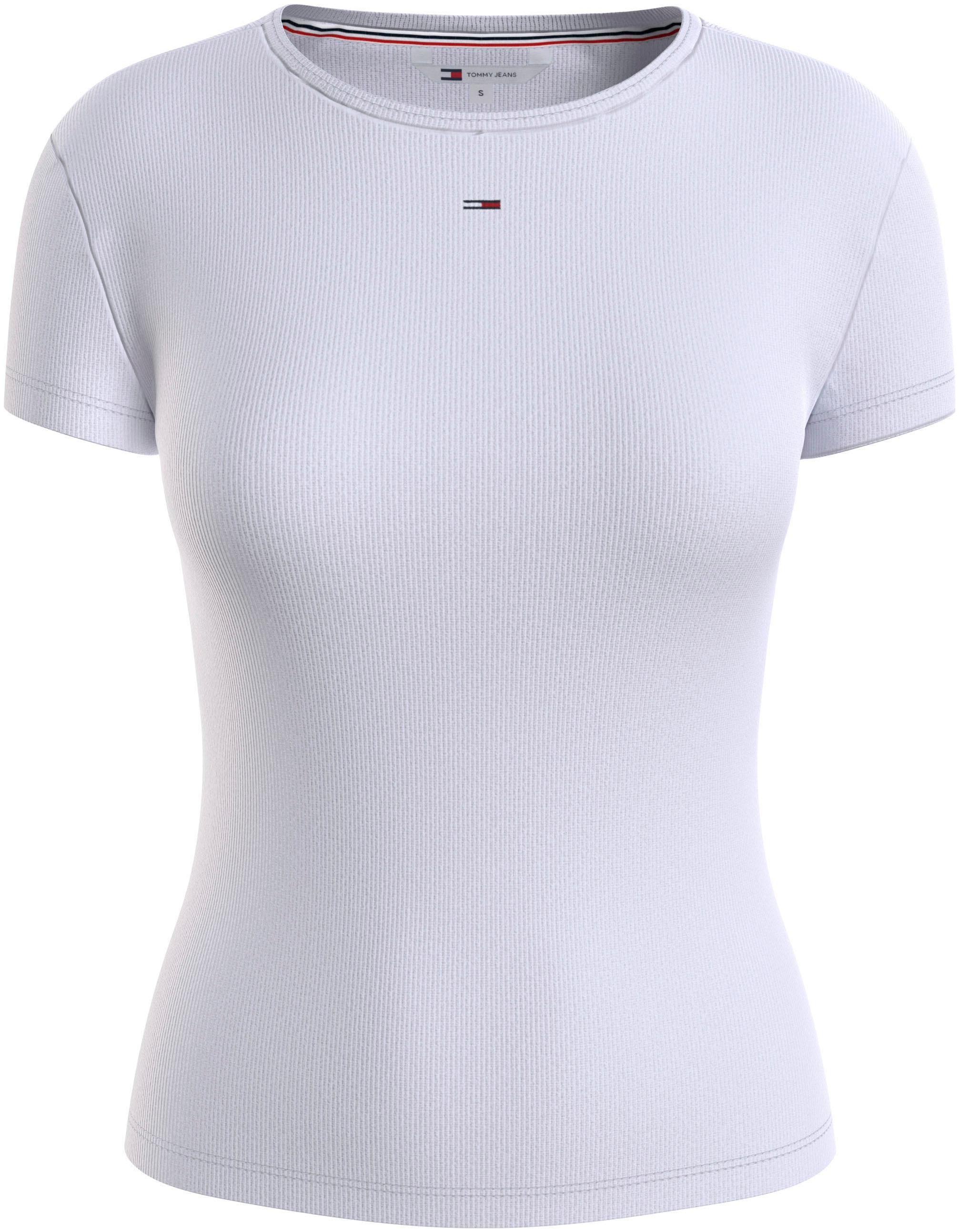 Tommy Jeans T-Shirt »Slim Essential Rib Shirt, Rippshirt Rundhalsshirt«, mit Logostickerei