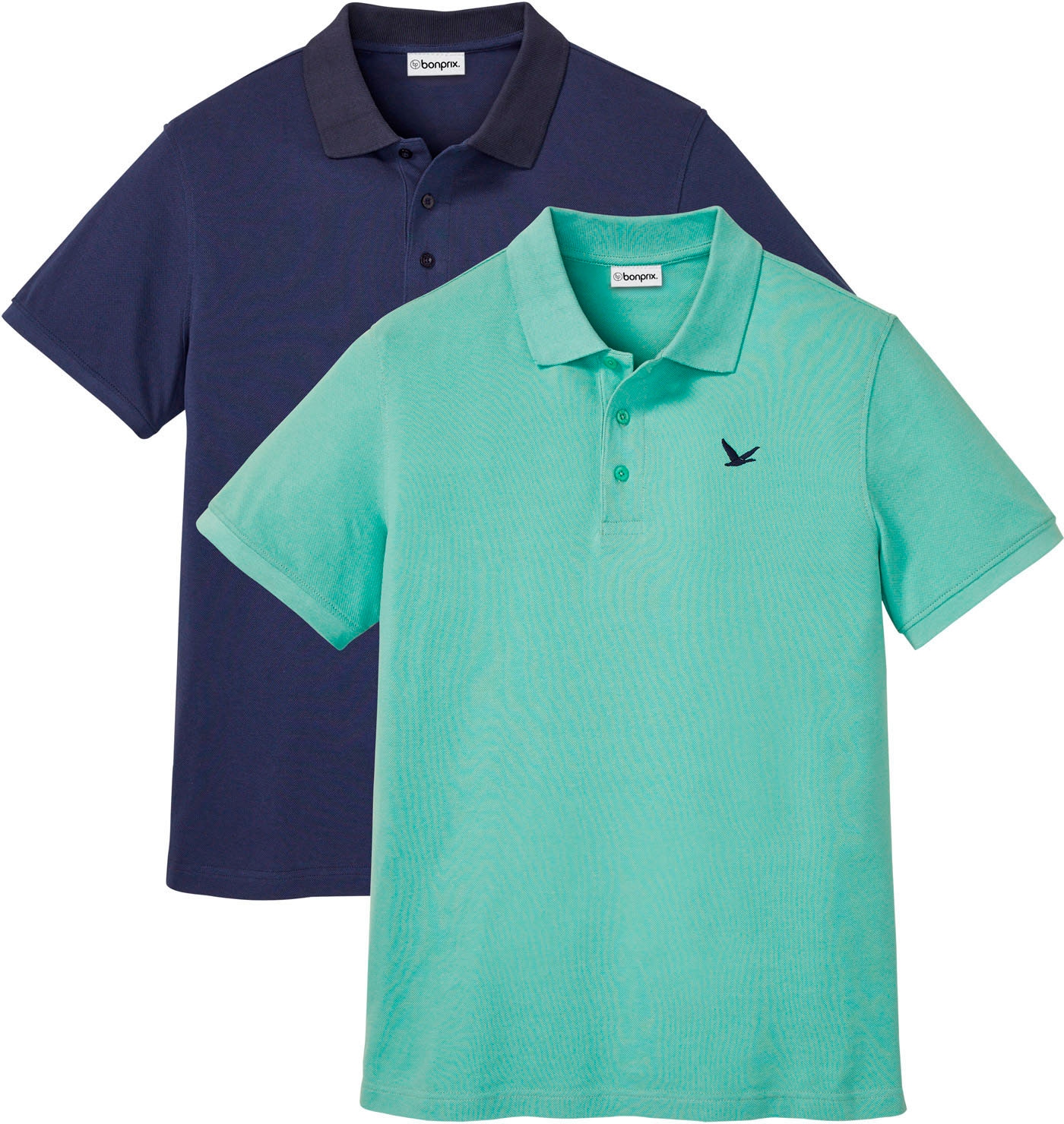 Image of bonprix Poloshirt "Poloshirt (2er Pack) aus reiner Baumwolle" Packung, 2 Stk. Regular Fit, Kurzarm, aus Baumwolle, mit Polokragen