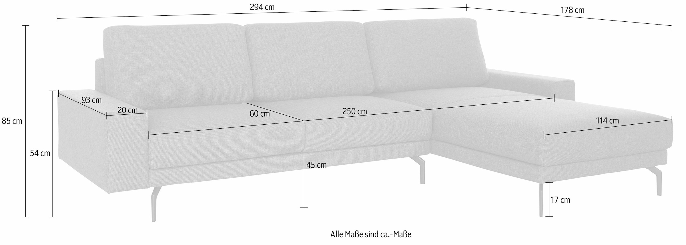 Creation BY ROLF BENZ Canapé d'angle »CR.450, Designecksofa, Polsterecke, Breite 294cm, L-Form« accoudoir large et bas, pieds en aluminium coulé couleur ombre, largeur 294 cm