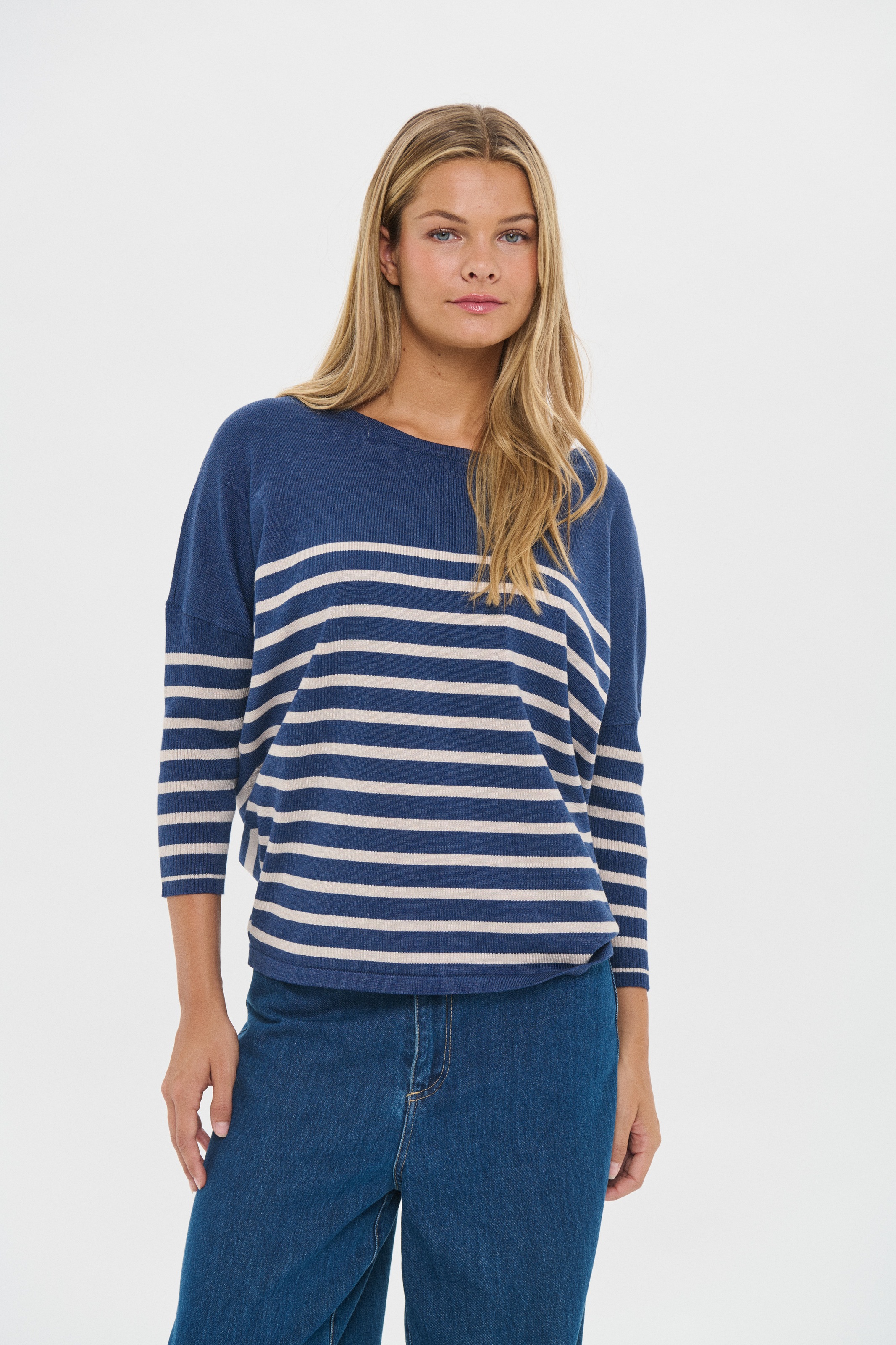 Image of Saint Tropez Strickpullover "MilaSZ R-neck Stripe" Oversize Fit, Feinstrick, Viskosemischung