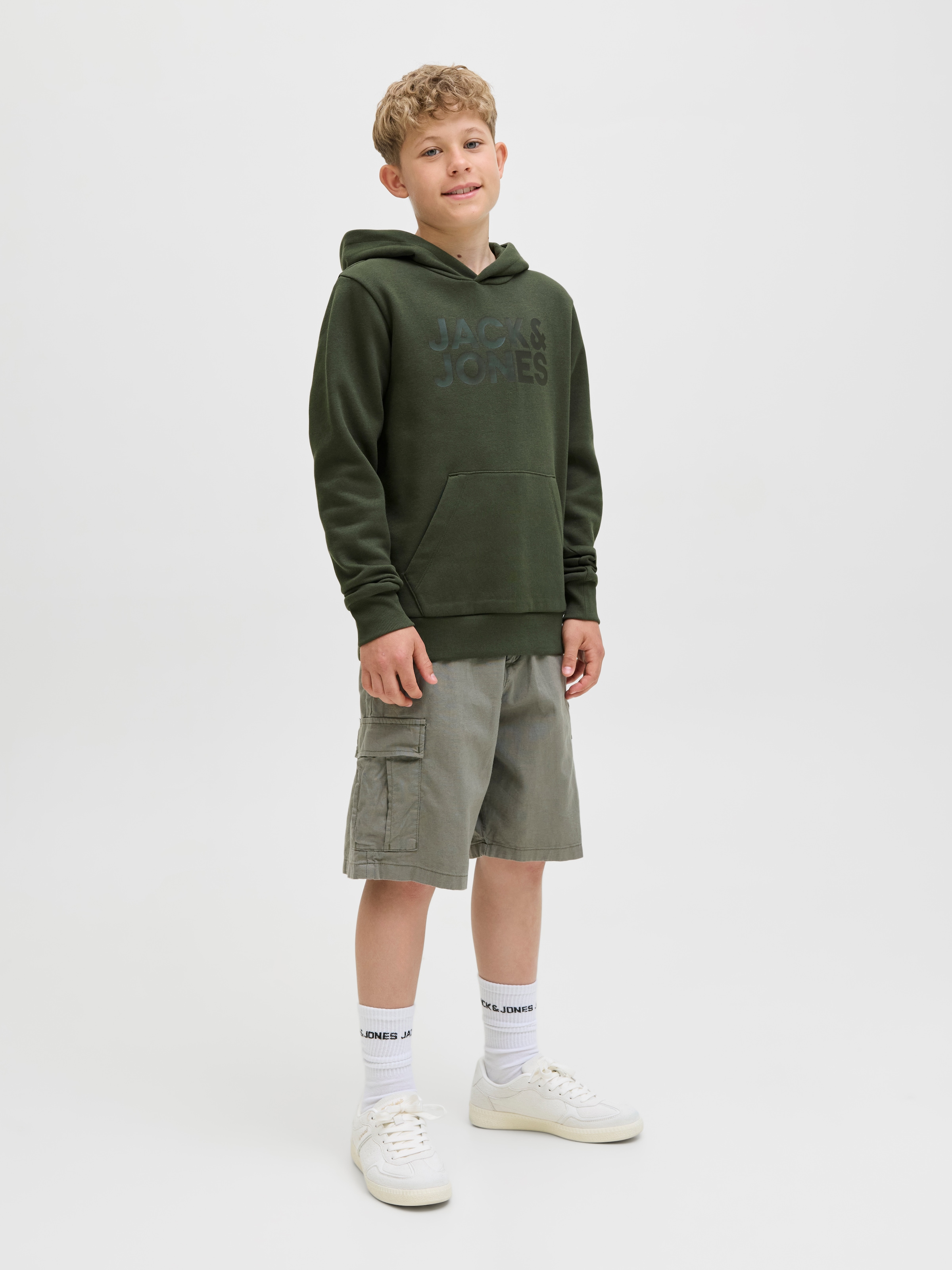 Jack & Jones Junior Kapuzensweatshirt »JJECORP mit Druck, Kängurutasche, pflegeleicht«, bedruckt, modisch, regular fit, Rundhals