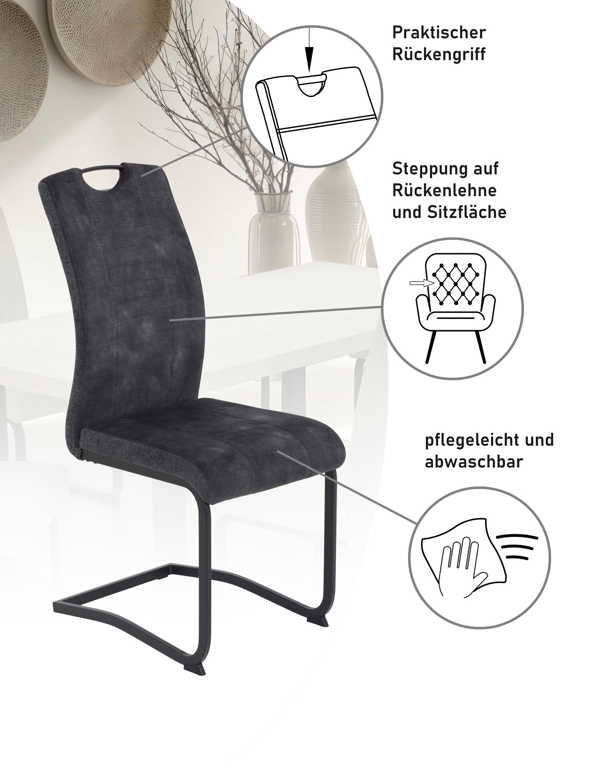 HELA Chaise de salle à manger »Tabea Freischwinger BESTSELLER verschiedene Stoffqualitäten« (Set) 2 cuis2 oder 4 Stück, Schwingstuhl, Microfaser Vintage oder Kunstleder