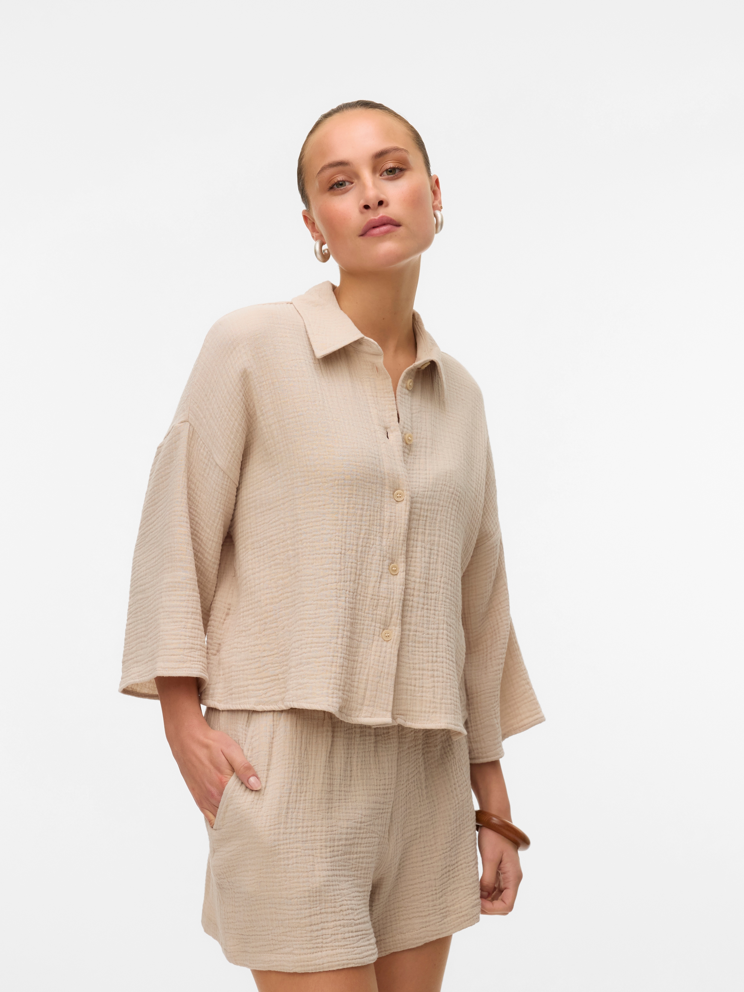 Image of Vero Moda Hemdbluse "VMNATALI CROP SHIRT WVN NOOS" Baumwolle, loose fit