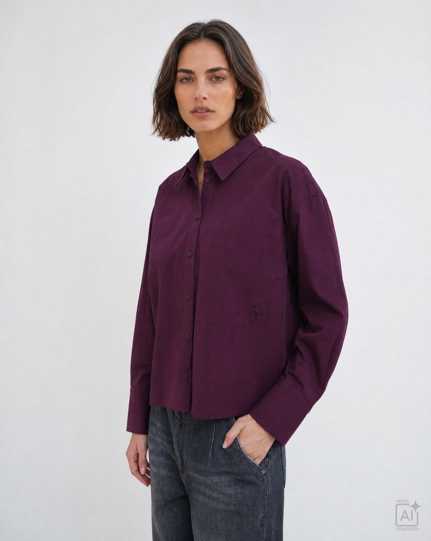 Image of Smith & Soul Hemdbluse mit Logostickerei, Kellerfalte