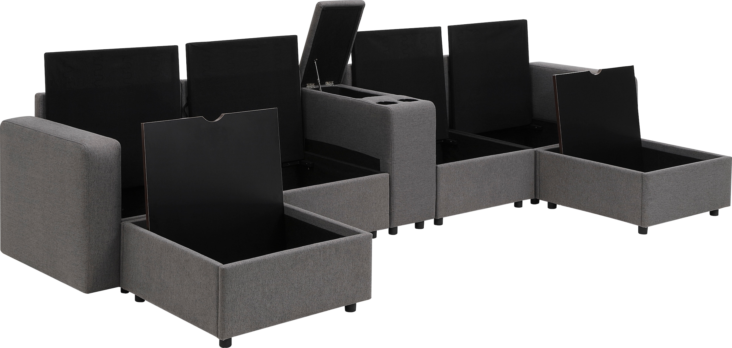 GOODproduct Wohnlandschaft »Ulrik, U-Form, Breite: 315cm« mit Stauraum unter den Sitzen, inkl Stauraumkonsole mit Becherhaltern