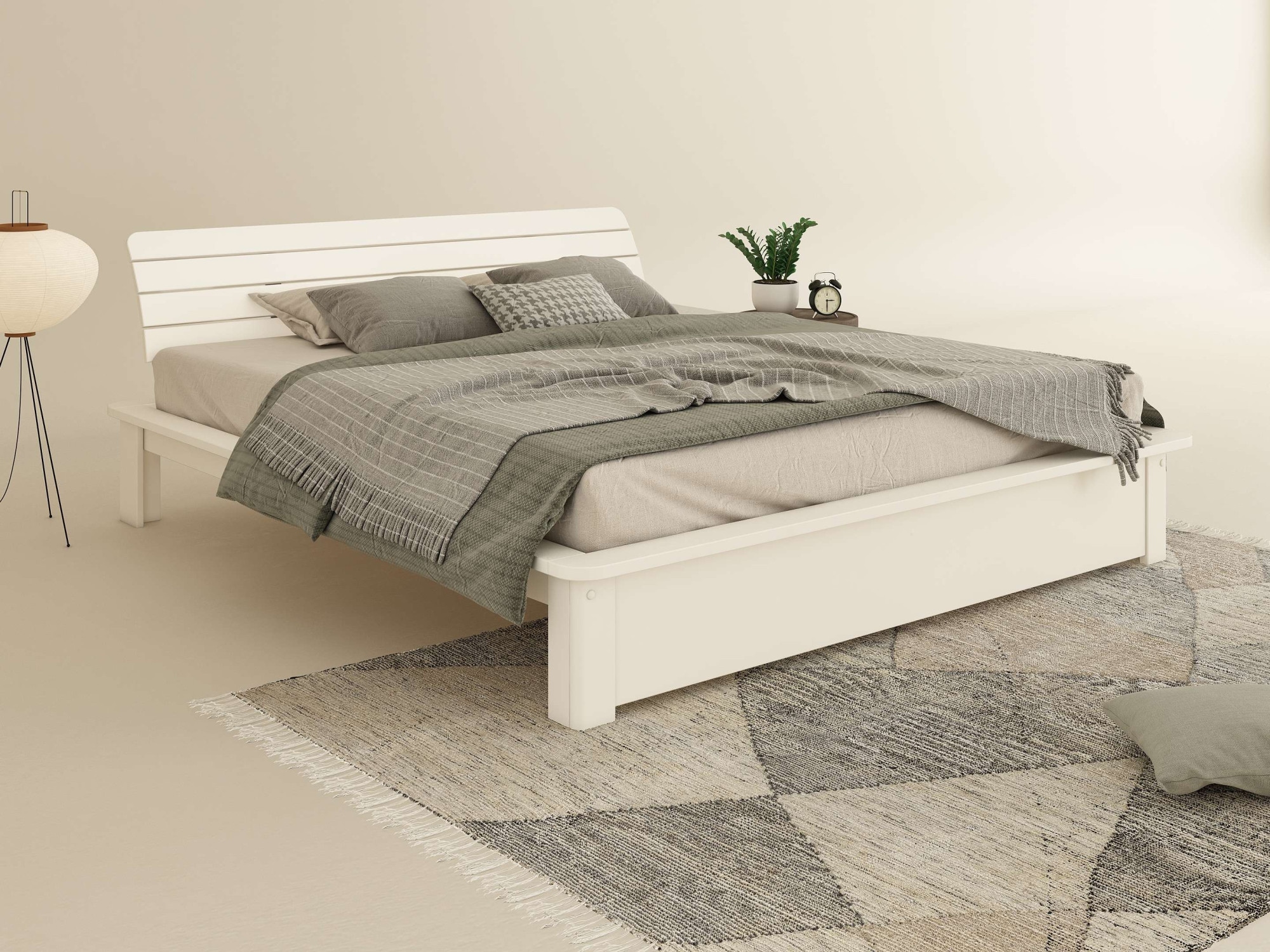GOODproduct Massivholzbett »Antri, Futonbett, ergonomisch geformtes Kopfteil, stilvolles Design« Rahmen zur Ablage von Smartphone, mit Lattenrost, Bettkasten optional