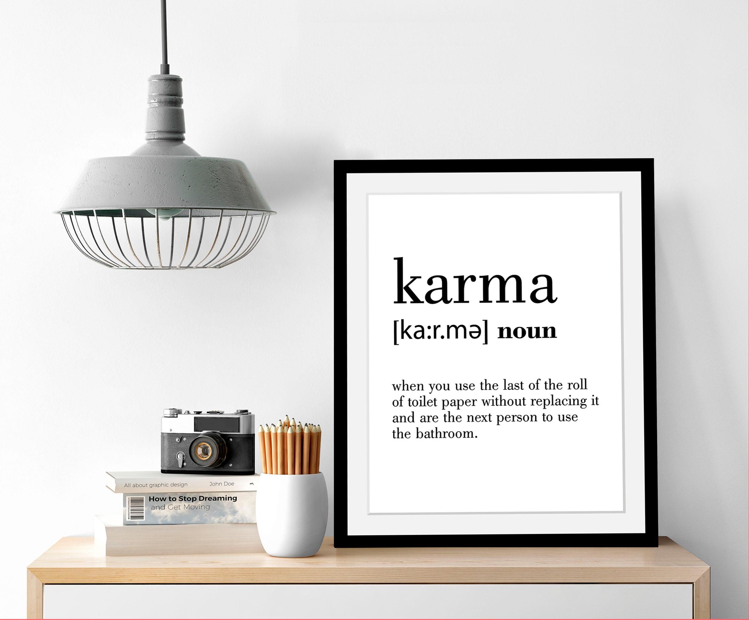 queence Bild »Karma«, Schwarz-Weiss-Schriftzug-Motivationsbilder, HD Premium Poster-Druck inkl. Holzrahmen