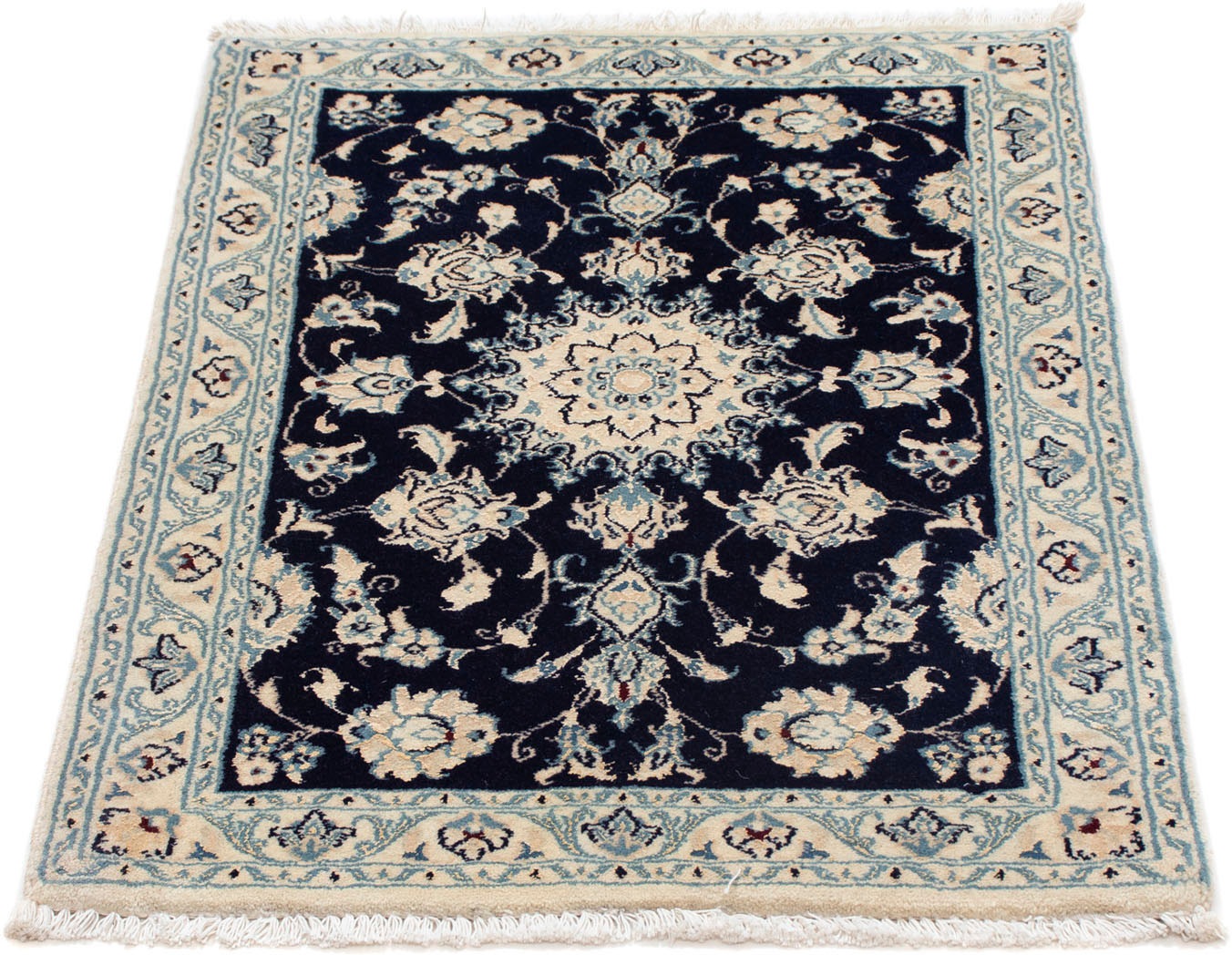 Image of morgenland Wollteppich »Nain - 9la Blumenmuster Blu scuro 84 x 57 cm«, rechteckig, 0,6 mm Höhe, Handgeknüpft bei Ackermann Versand Schweiz