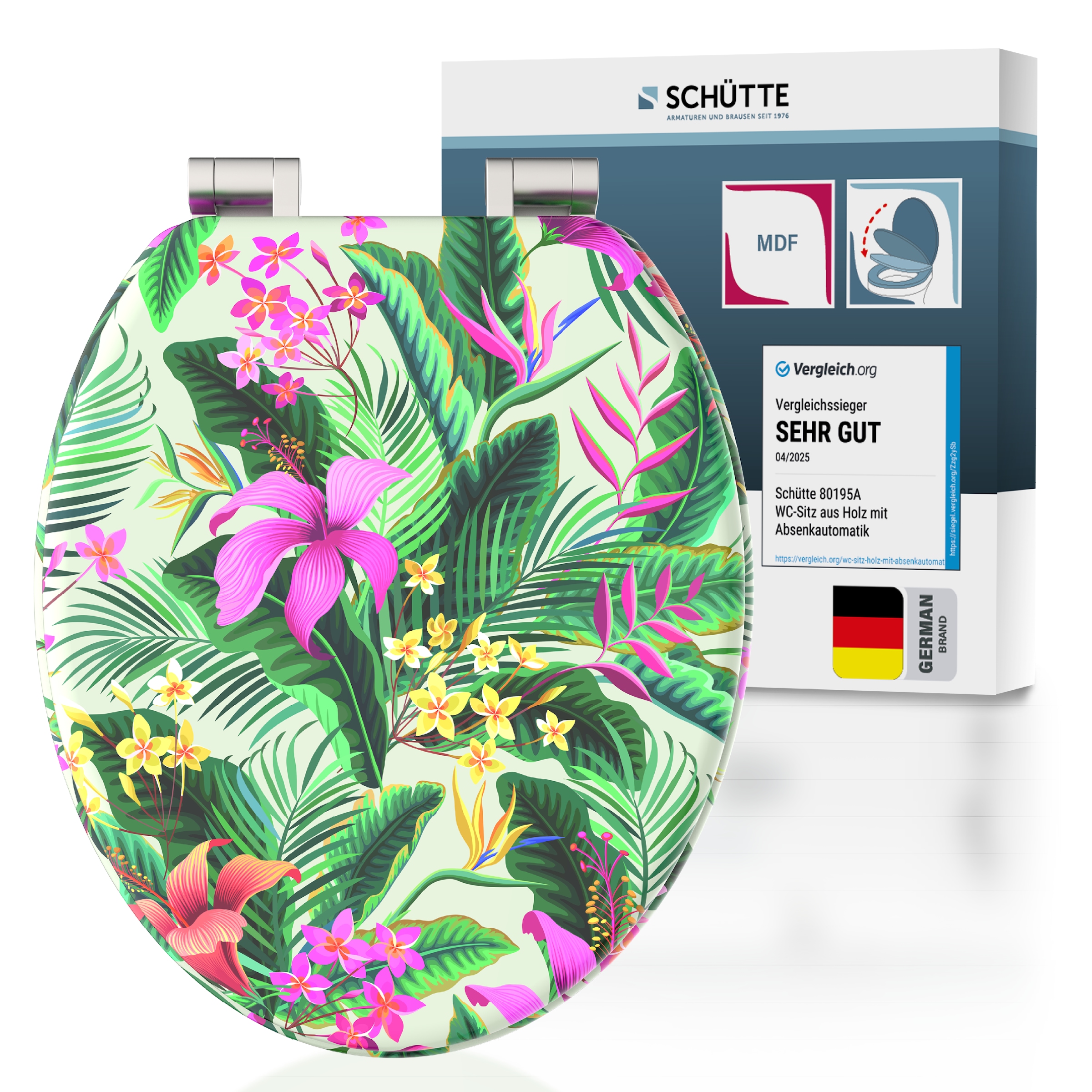Image of Schütte WC-Sitz "TROPICAL" Toilettendeckel, Absenkautomatik, stabiles MDF, O-Form, Motiv, 175kg