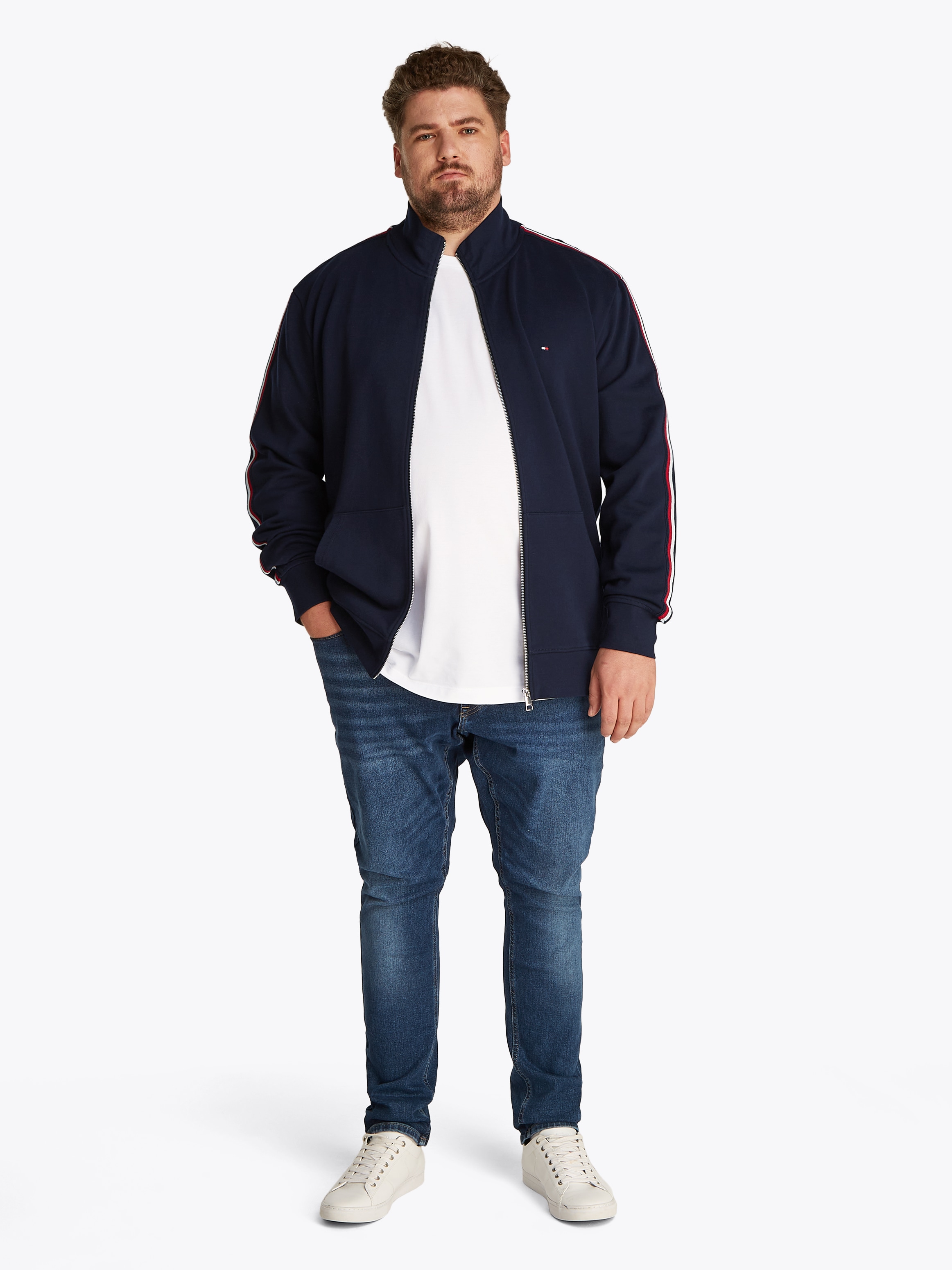 Tommy Hilfiger Big & Tall Sweatjacke »BT-GLOBAL STRIPE STAND COLLAR-B«, Grosse Grössen
