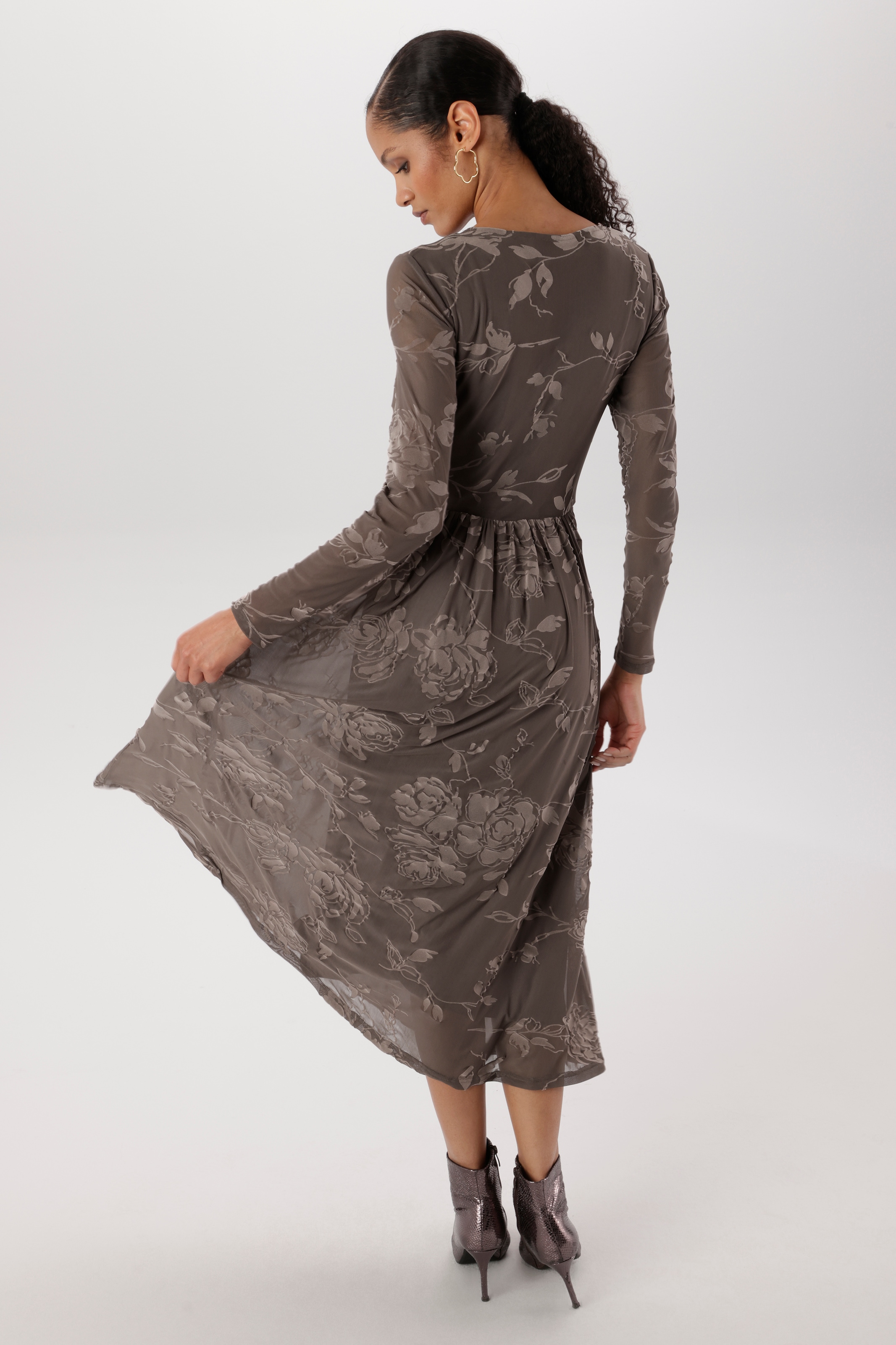 Aniston SELECTED Midikleid in florale Ausbrenner-Optik und Mesh-Qualität - NEUE KOLLEKTION