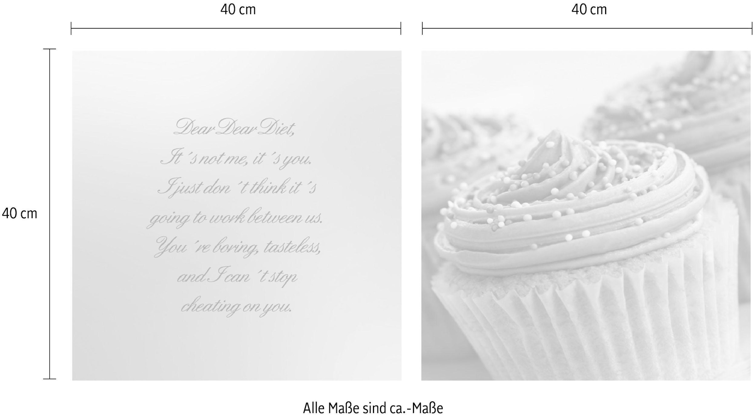 queence Leinwandbild »Cupcakes« Bar & Lounges | Essen | Foto | Kunst | Modern | Schriftzug | Schriftzüge | Sprüche | Sprüche & Texte Set,  Premium-Leinwandstoff, Handarbeit aus Deutschland, Spruch, 2er Set