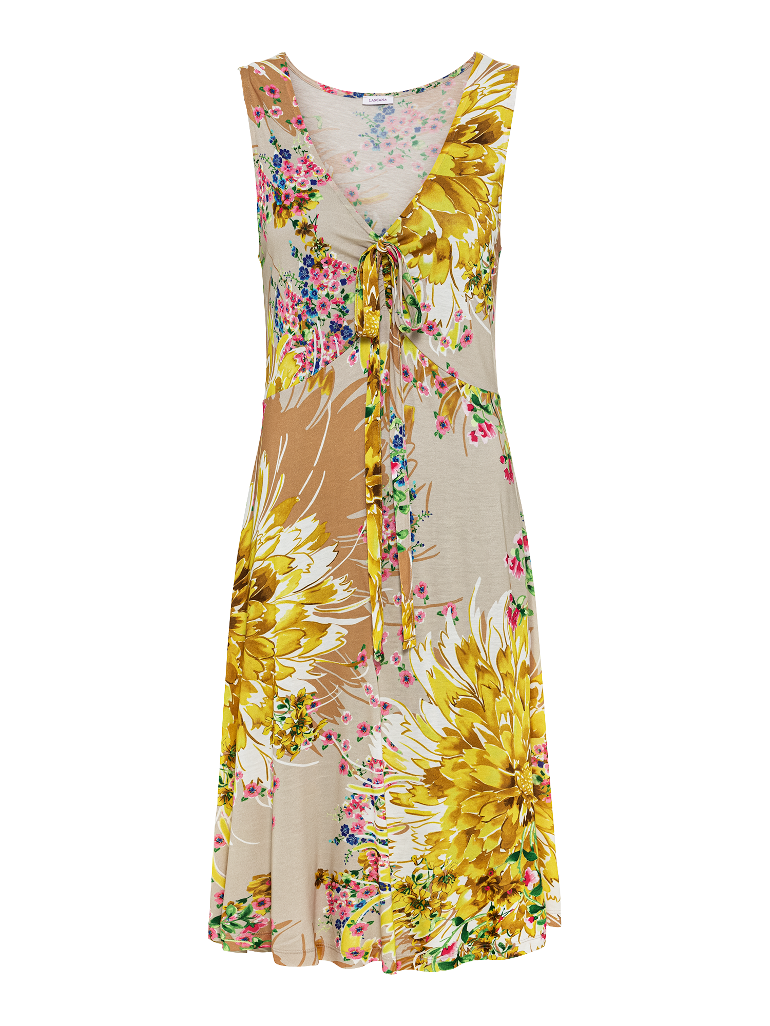 Image of LASCANA Jerseykleid mit Alloverdruck und Bindeband, Trägerkleid, Strandkleid, sommerlich