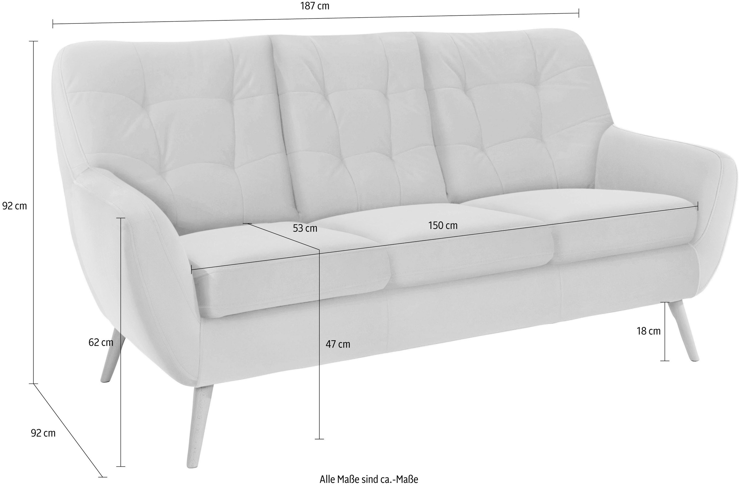 exxpo - sofa fashion 3-Sitzer »Scandi, bequem, aufwendige Rückenpolsterung für mehr Sitzkomfort«, aktuelle Farben in hochwertigen Bezugsqualitäten, Holzfuss