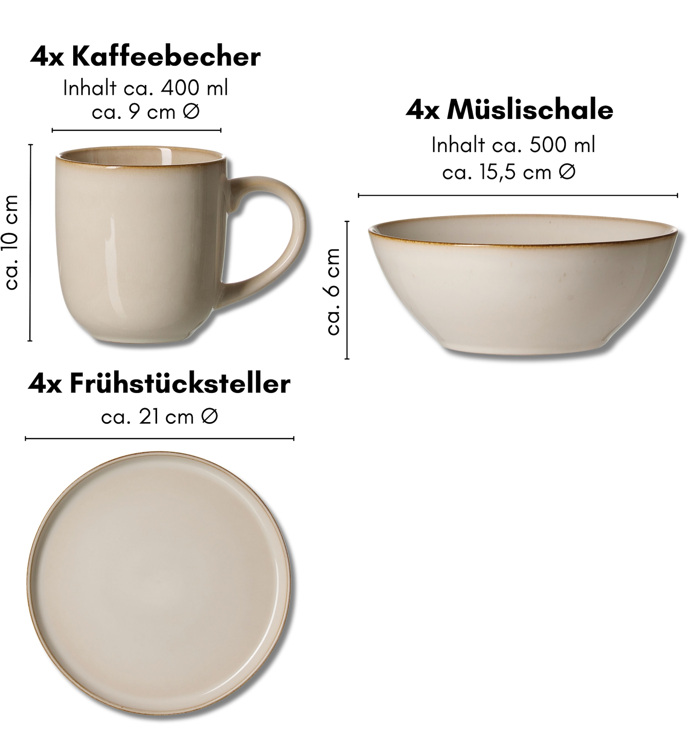 Ritzenhoff & Breker Set de vaisselle pour le petit déjeuner »Olivia« émaillage réactif, chaque pièce est unique