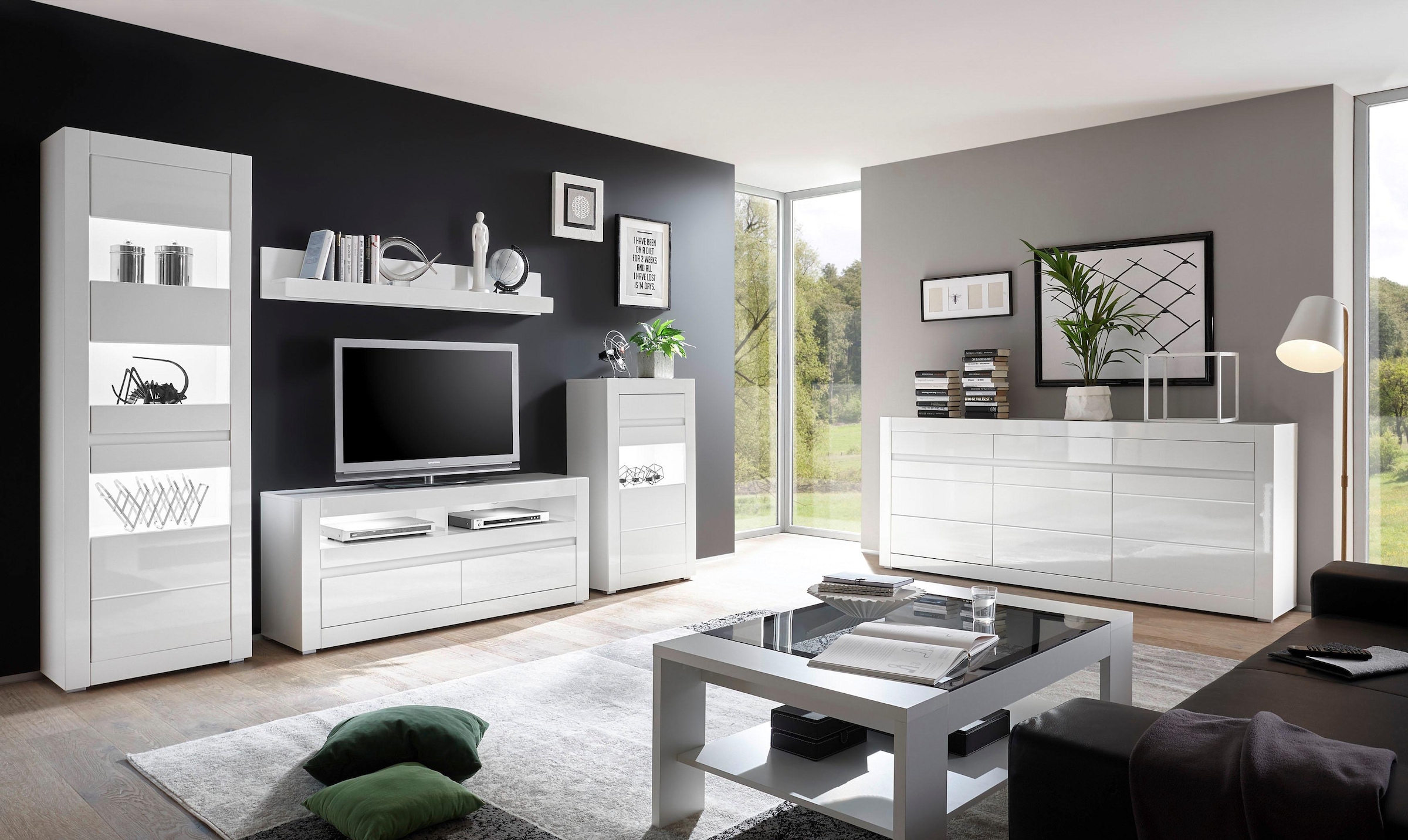 INOSIGN Sideboard »Carat«, Breite 217 cm, wird mit zwei Leisten angeliefert, 1 x grau, 1 x weiss