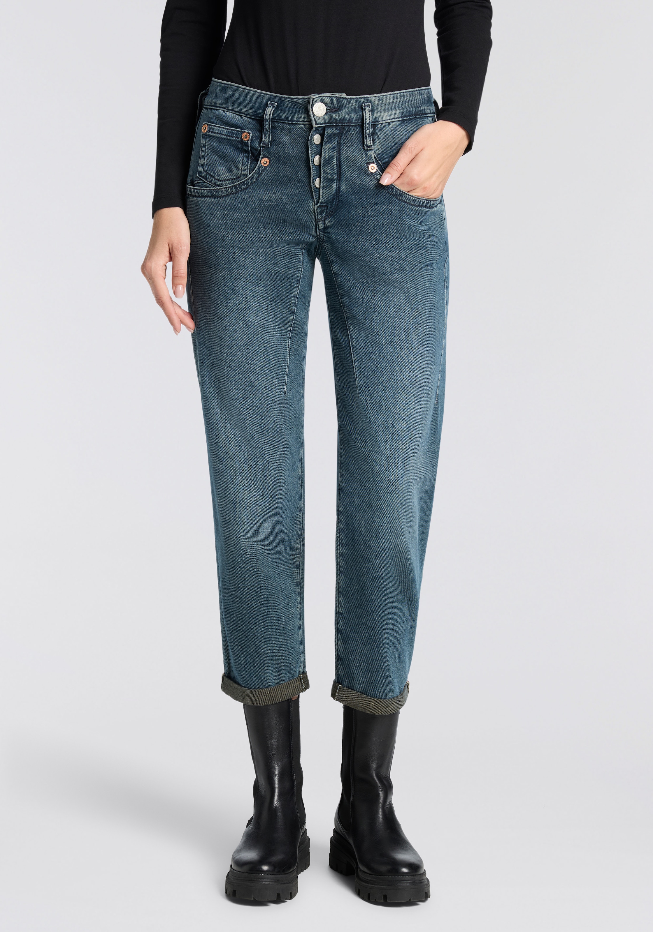 Image of Herrlicher 5-Pocket-Jeans "Shyra Tap Denim Comfort" in Cropped Länge, Umschlagsaum