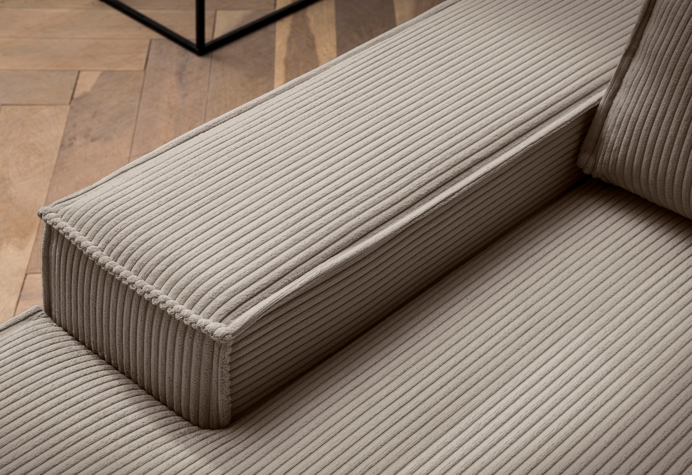 Home affaire Ecksofa »SHERWOOD, Schlafsofa in L-Form offen (275cm), Cord, Leinenoptik«, Schlaffunktion und Bettkasten, Kedernaht, hoher Sitz- & Liegekomfort