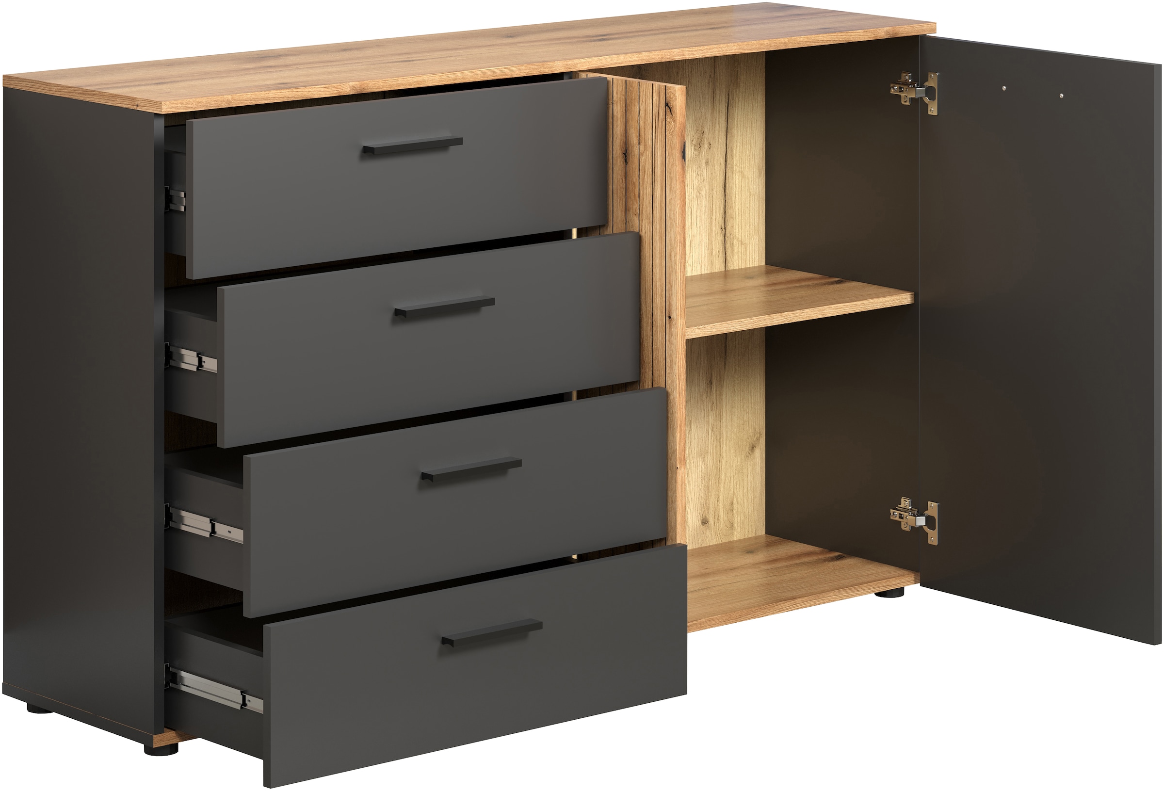 INOSIGN Kommode »Estepona«, (1 St.), Schubladenschrank in Rillenoptik mit Vollauszug-Funktion