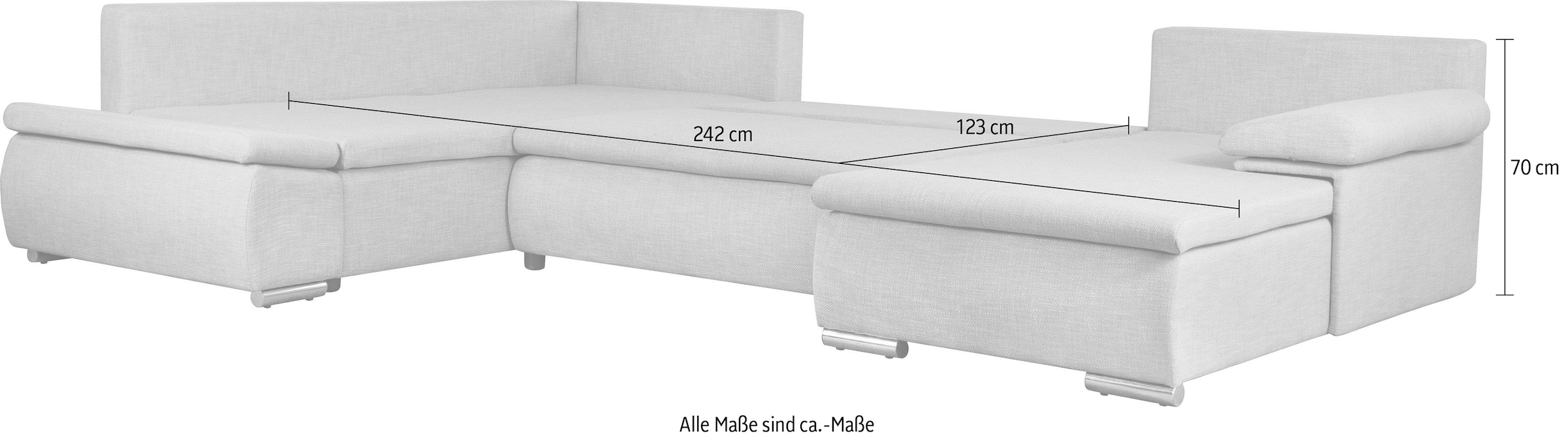 Home affaire Wohnlandschaft »Acra U-Form« mit Bettfunktion und Bettkasten, in Mattenoptik