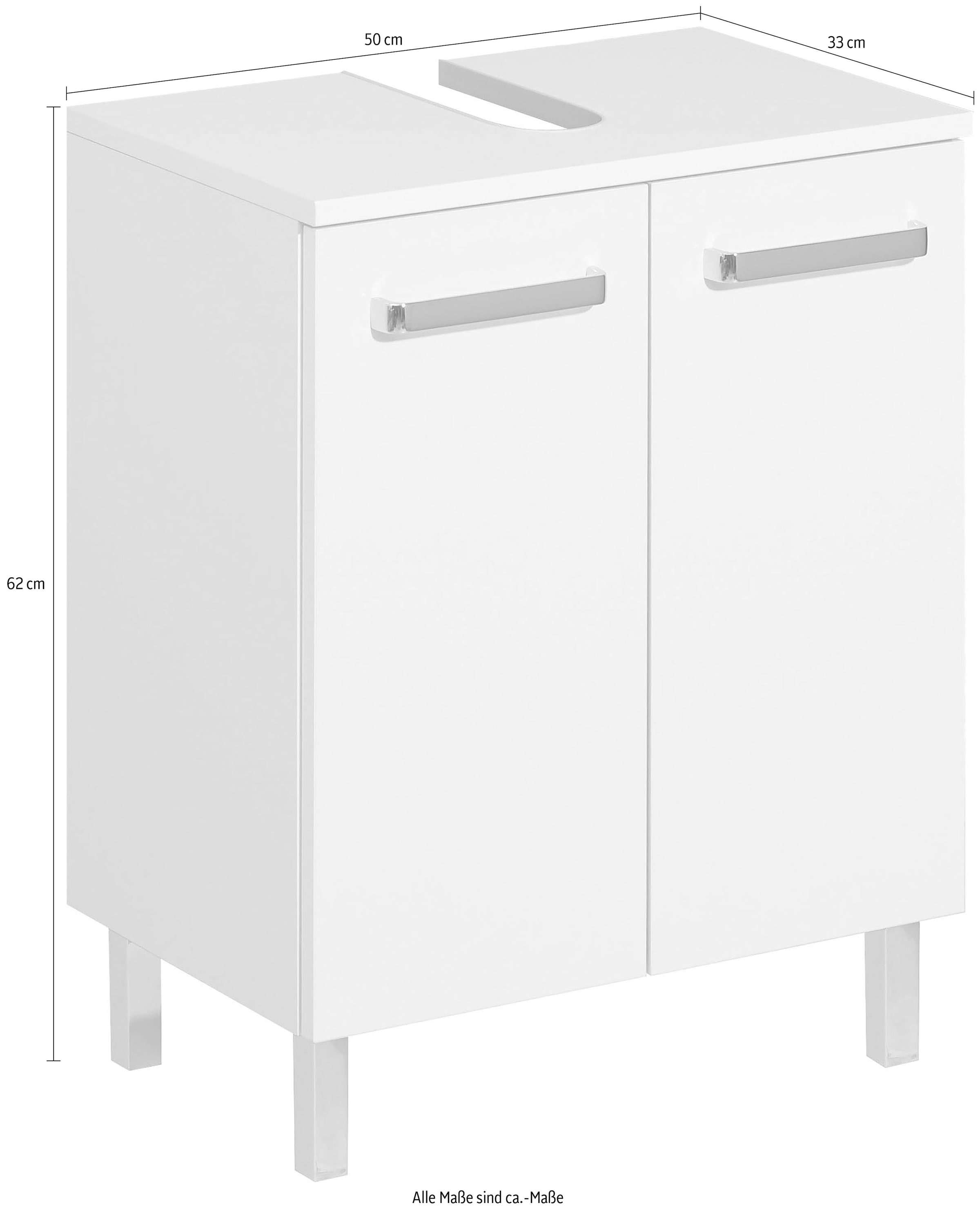 Saphir Armoire sous lavabo »Quickset Unterbeckenschrank mit 2 Türen, 50 cm breit, ohne Waschbecken« Armoire sous lavabo avec amortisseur de porte, poignées chromées brillantes