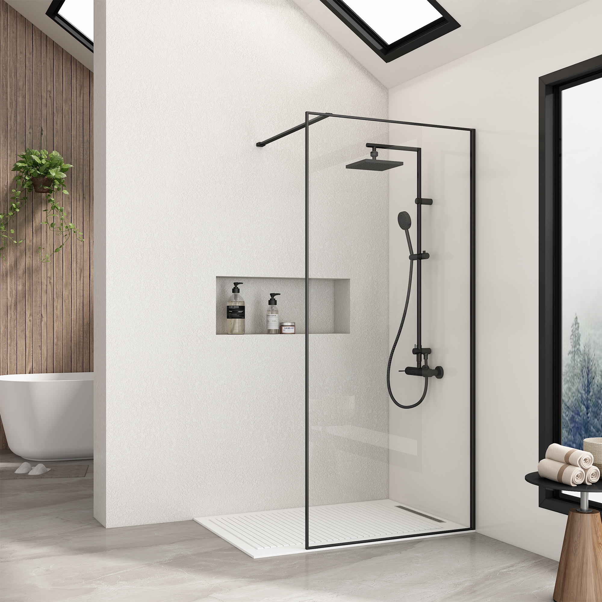 Image of welltime Walk-in-Dusche "Frame" Rundumrahmen, auch mit stabilisierendem Eckregal in der Plus Variante