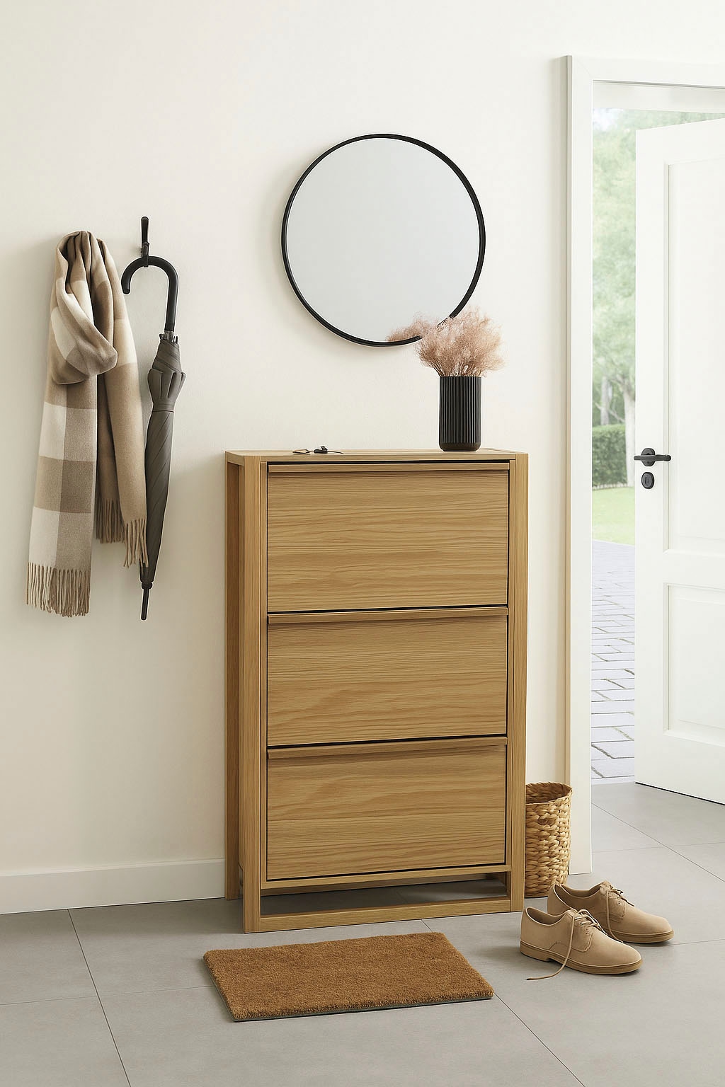 Woodman Commode à chaussures »NewEst« Breite 67 cm, mit 3 Klappen, Holzfurnier aus Eiche, FSC®